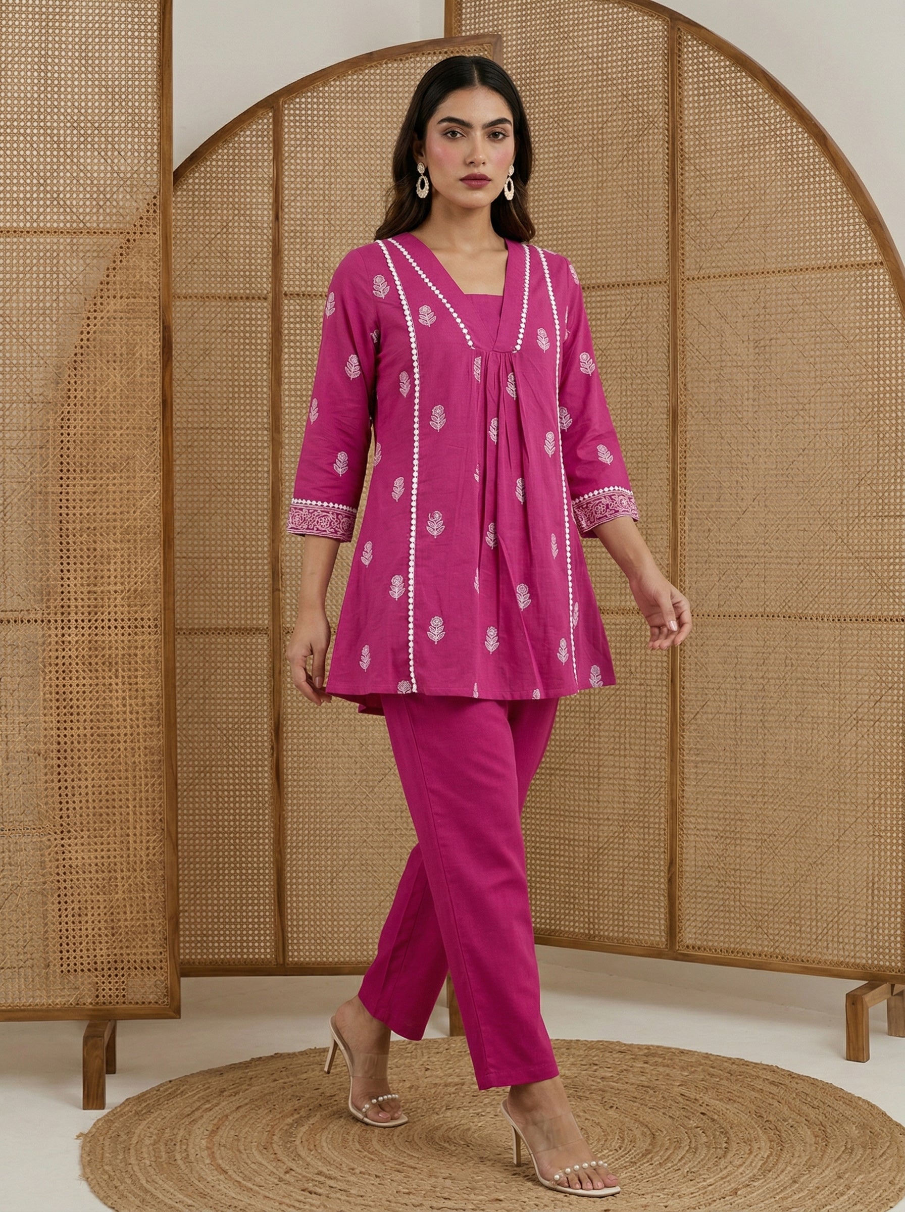 Pure Cotton Embroidered Co-ord Set - Pink
