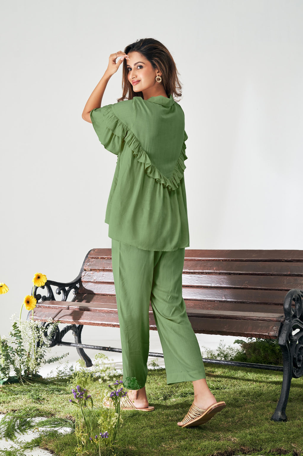 Ruffle Co-ord Set - Olive Green