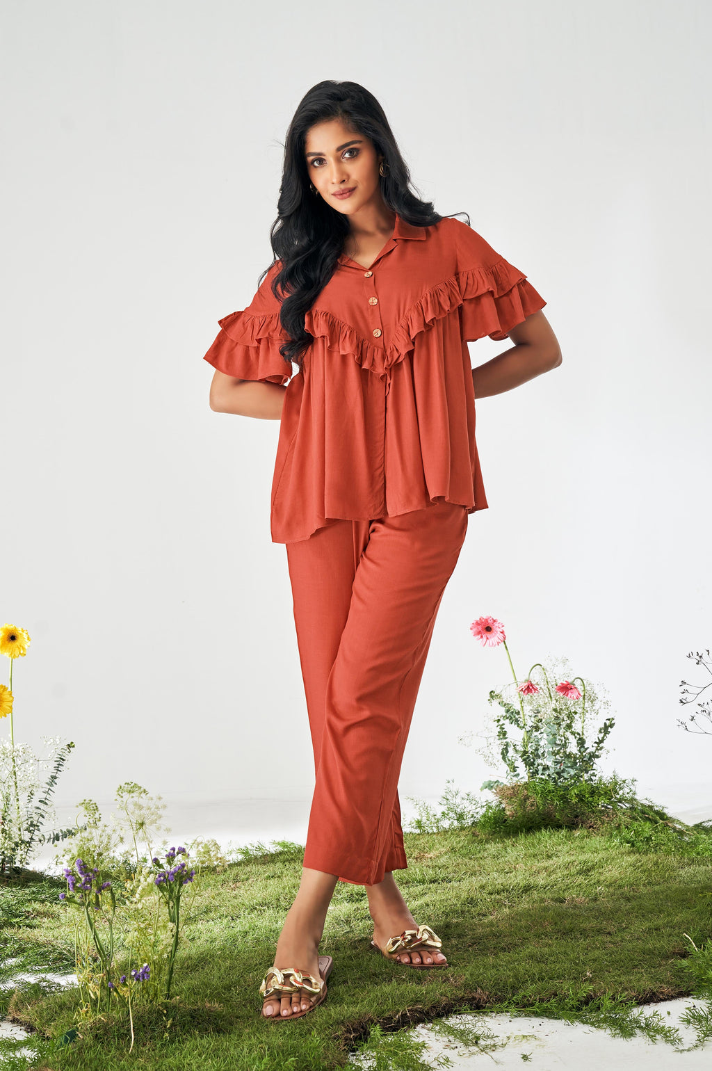 Ruffle Co-ord Set - Orange