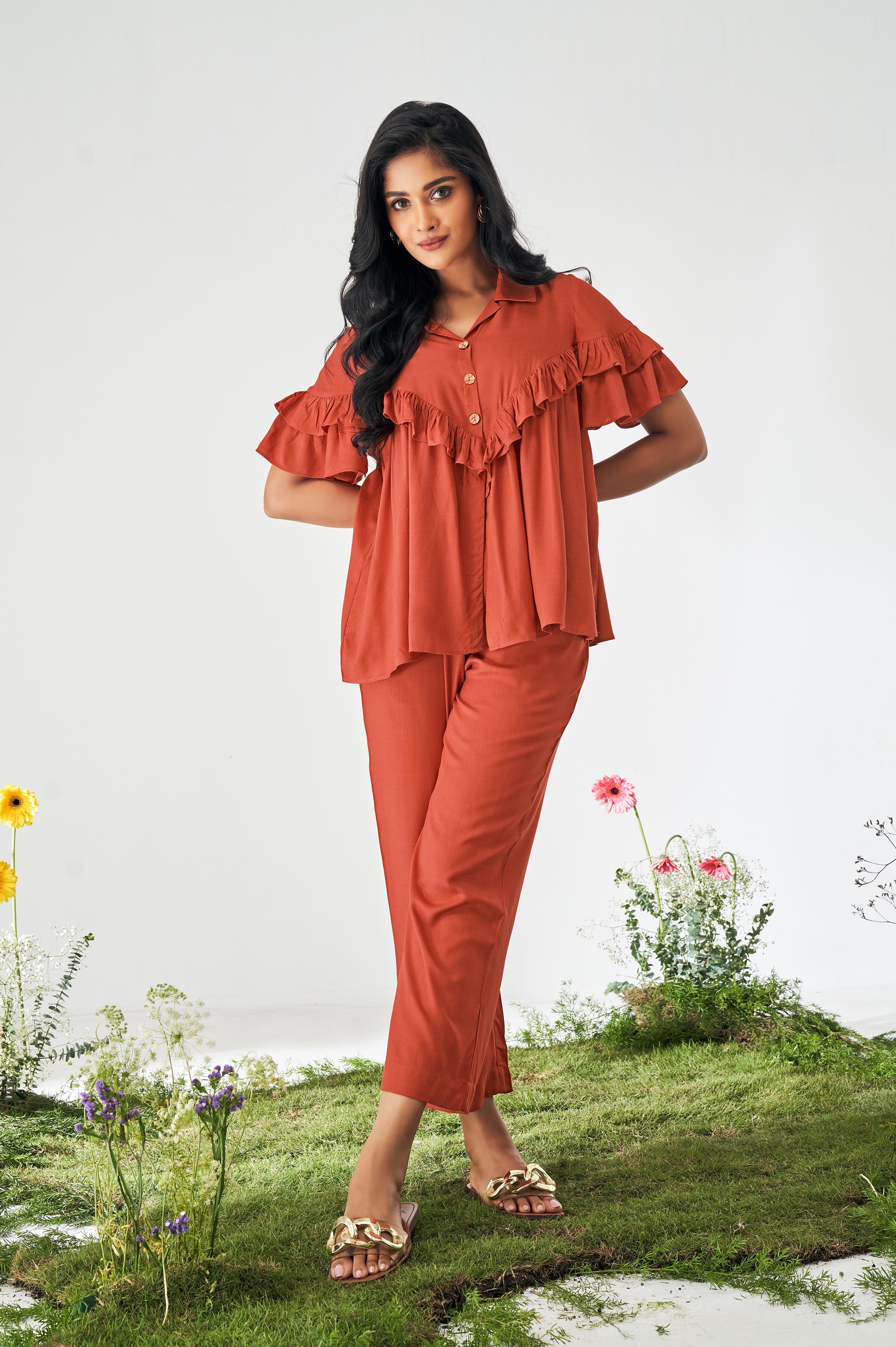 Ruffle Co-ord Set - Orange