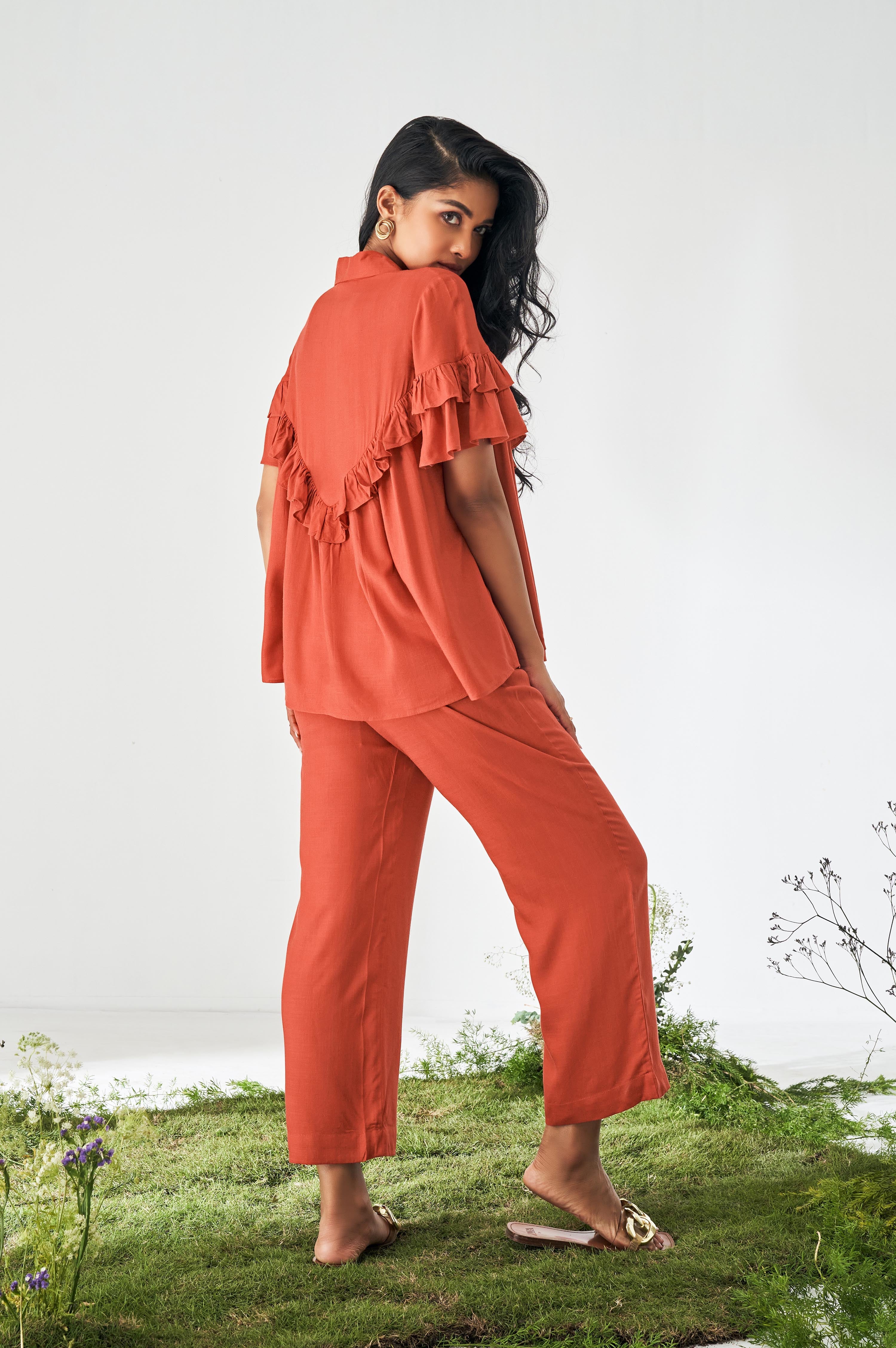Ruffle Co-ord Set - Orange