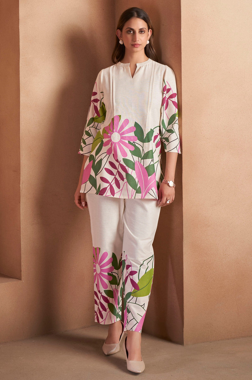 Off White Pure Cotton Floral Co-ord Set