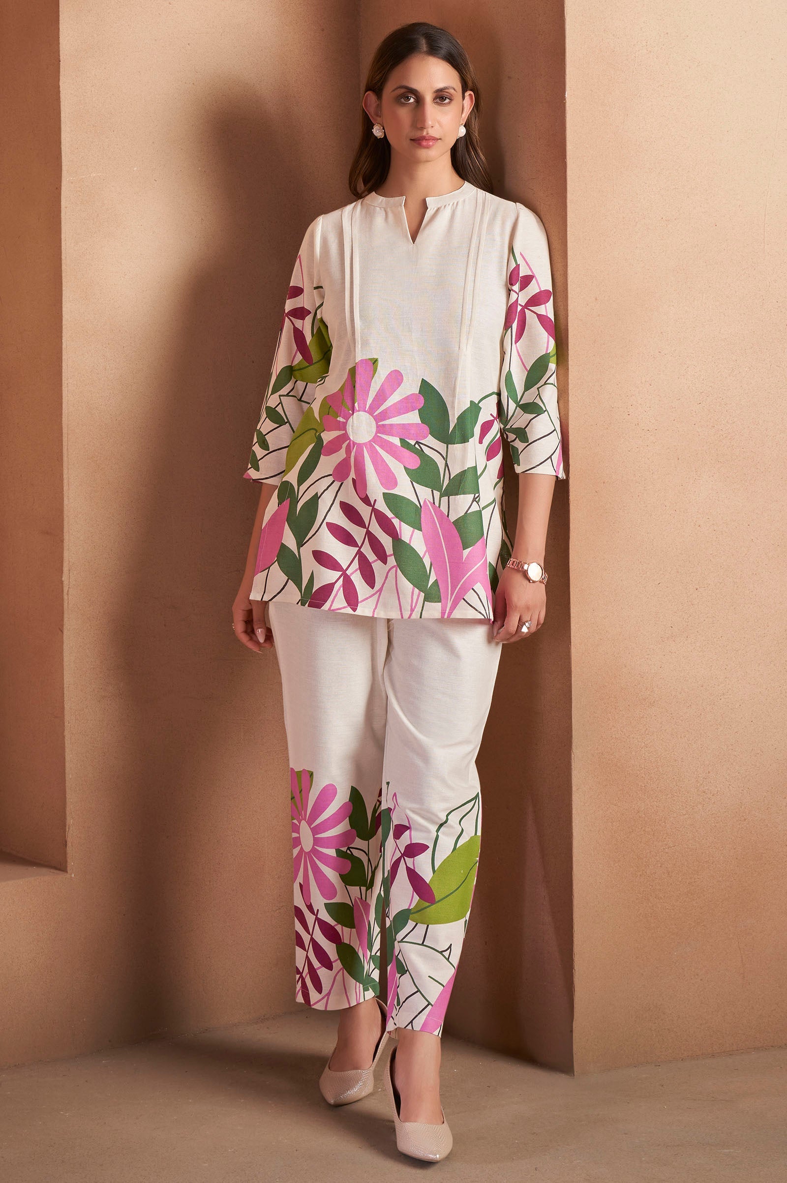 Off White Pure Cotton Floral Co-ord Set