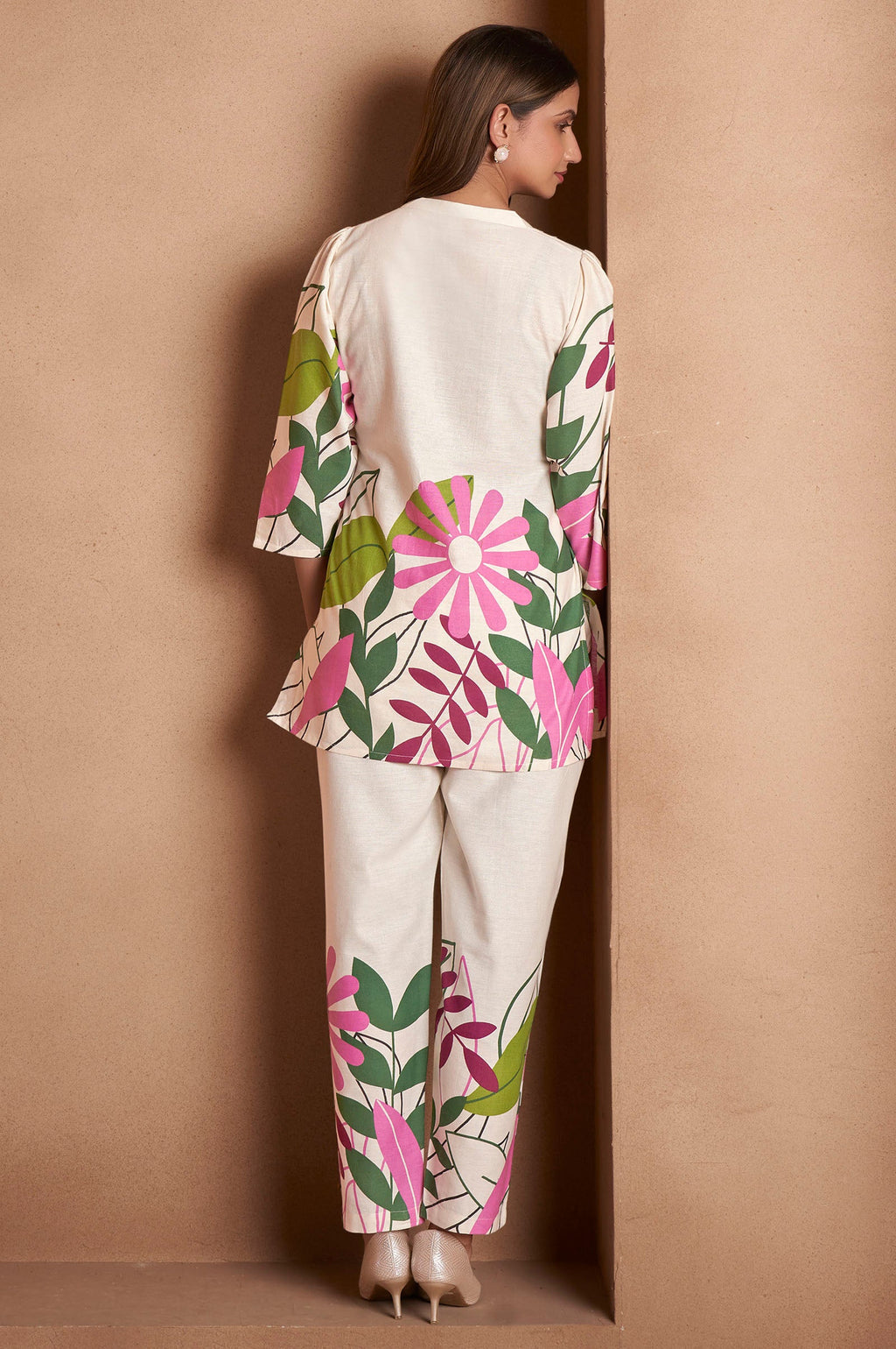 Off White Pure Cotton Floral Co-ord Set
