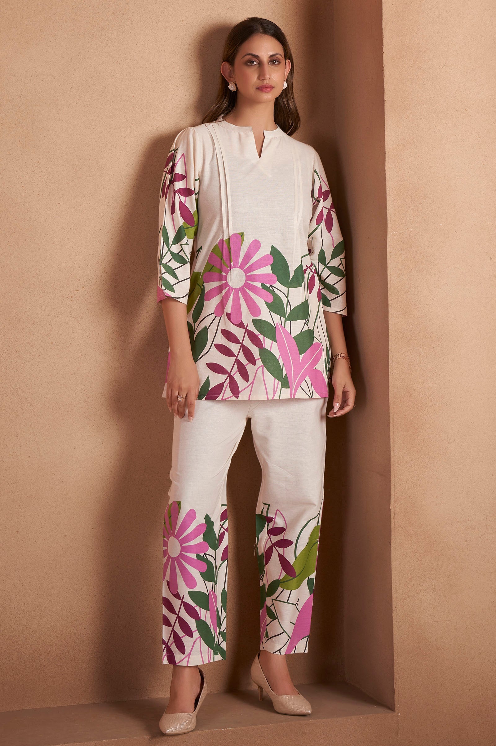 Off White Pure Cotton Floral Co-ord Set