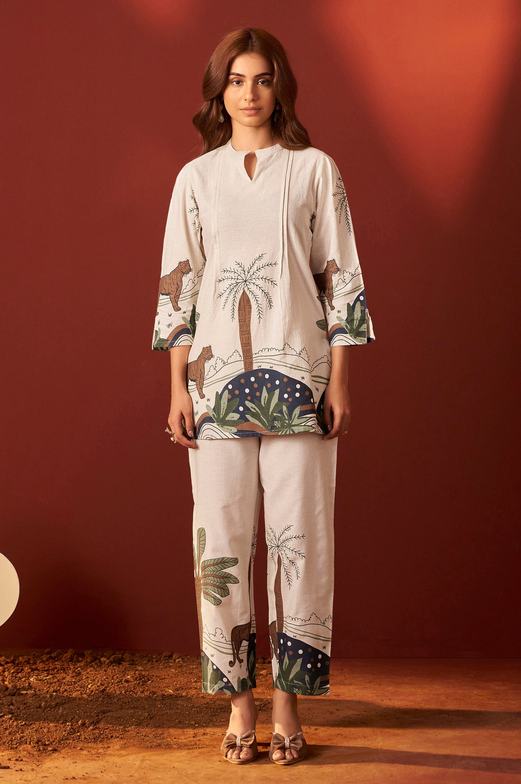 Off White Pure Cotton Printed Co-ord Set