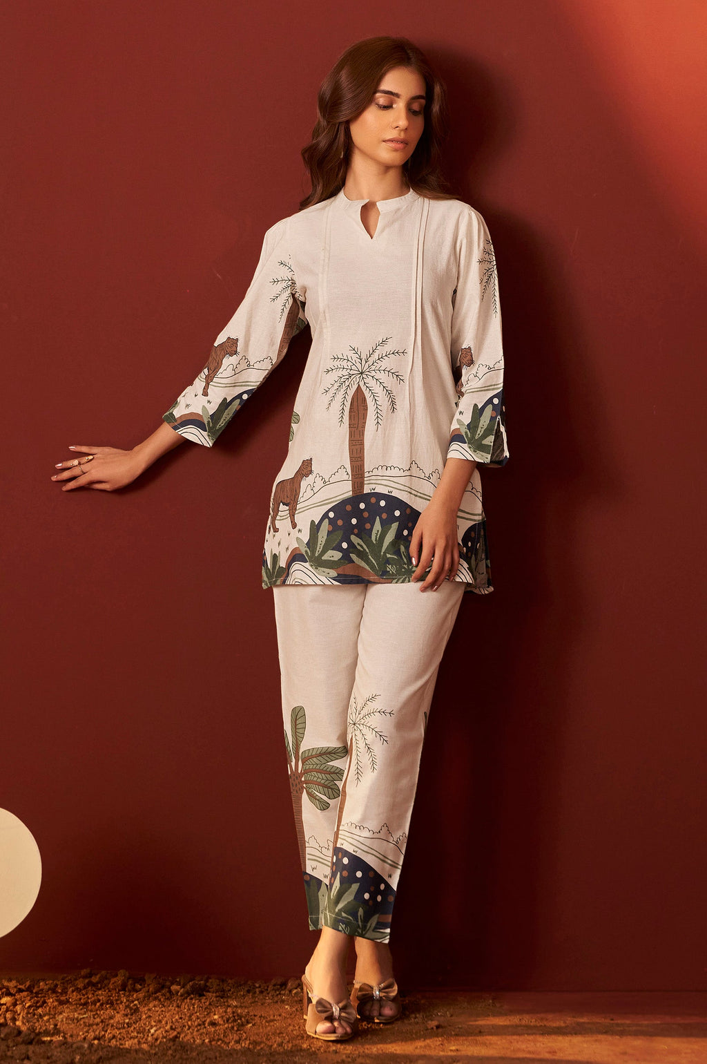 Off White Pure Cotton Printed Co-ord Set