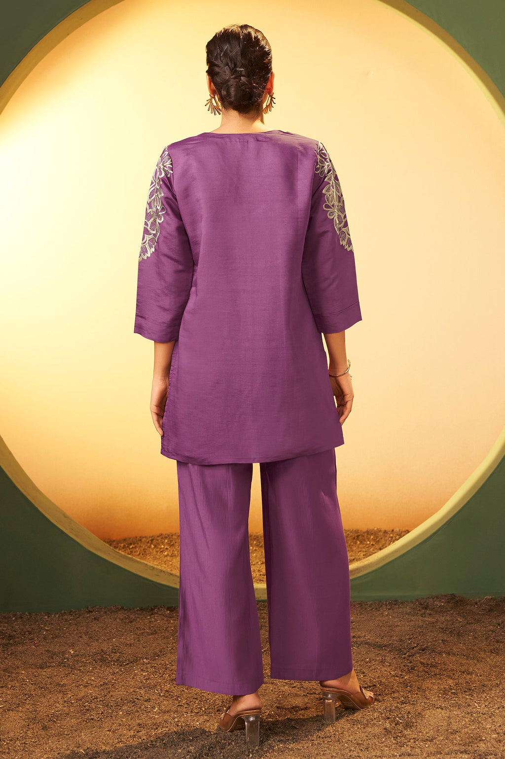 Roman Silk Embroidered Co-ord Set - Purple