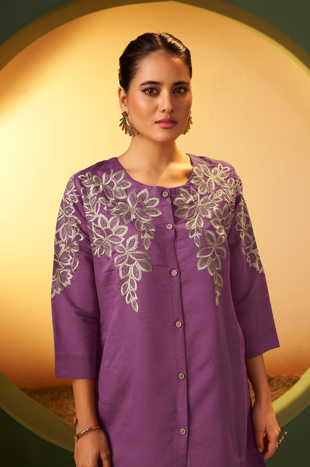 Roman Silk Embroidered Co-ord Set - Purple