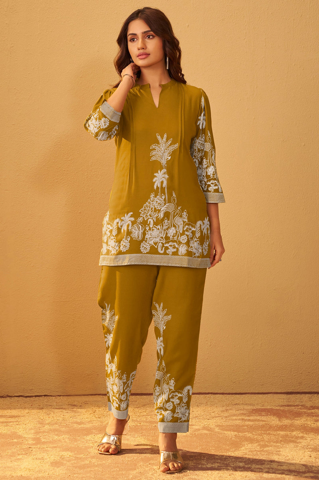 Rayon Floral Co-ord Set - Mustard