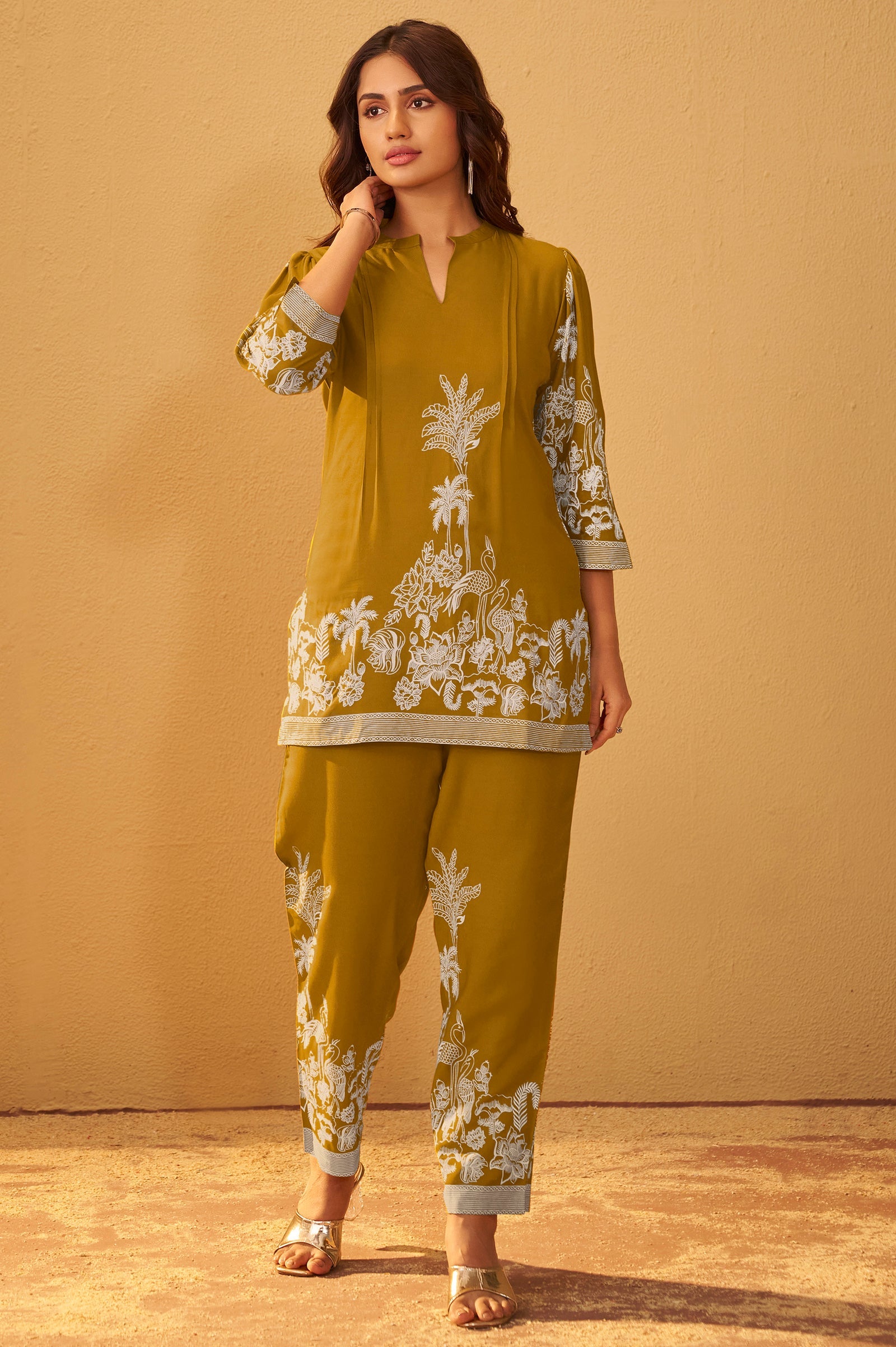 Rayon Floral Co-ord Set - Mustard