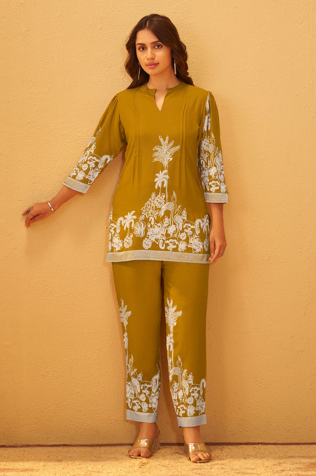 Rayon Floral Co-ord Set - Mustard