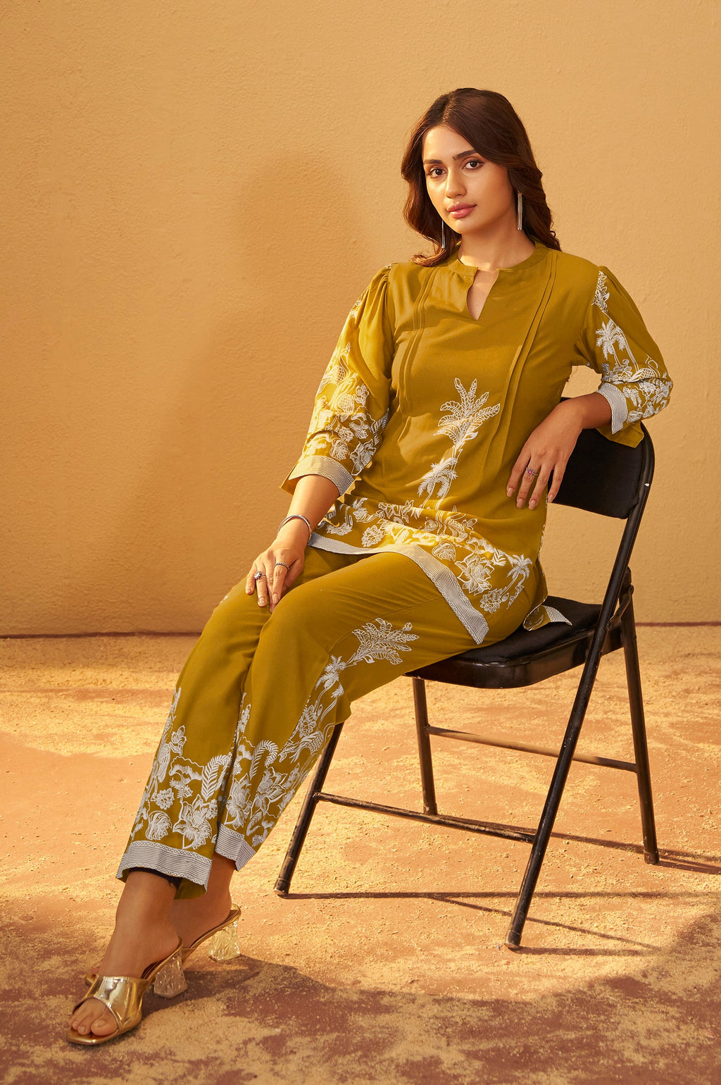 Rayon Floral Co-ord Set - Mustard
