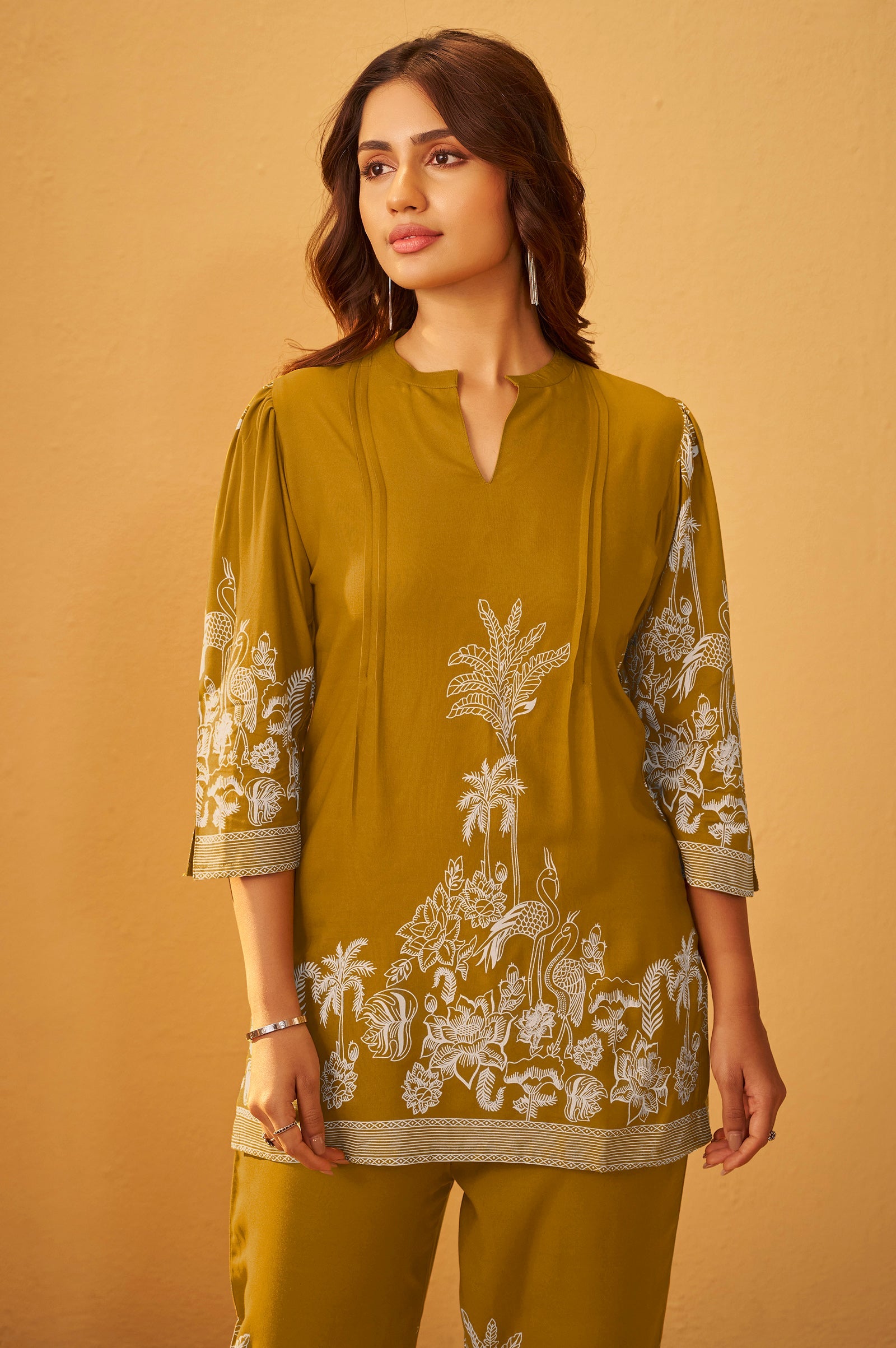 Rayon Floral Co-ord Set - Mustard