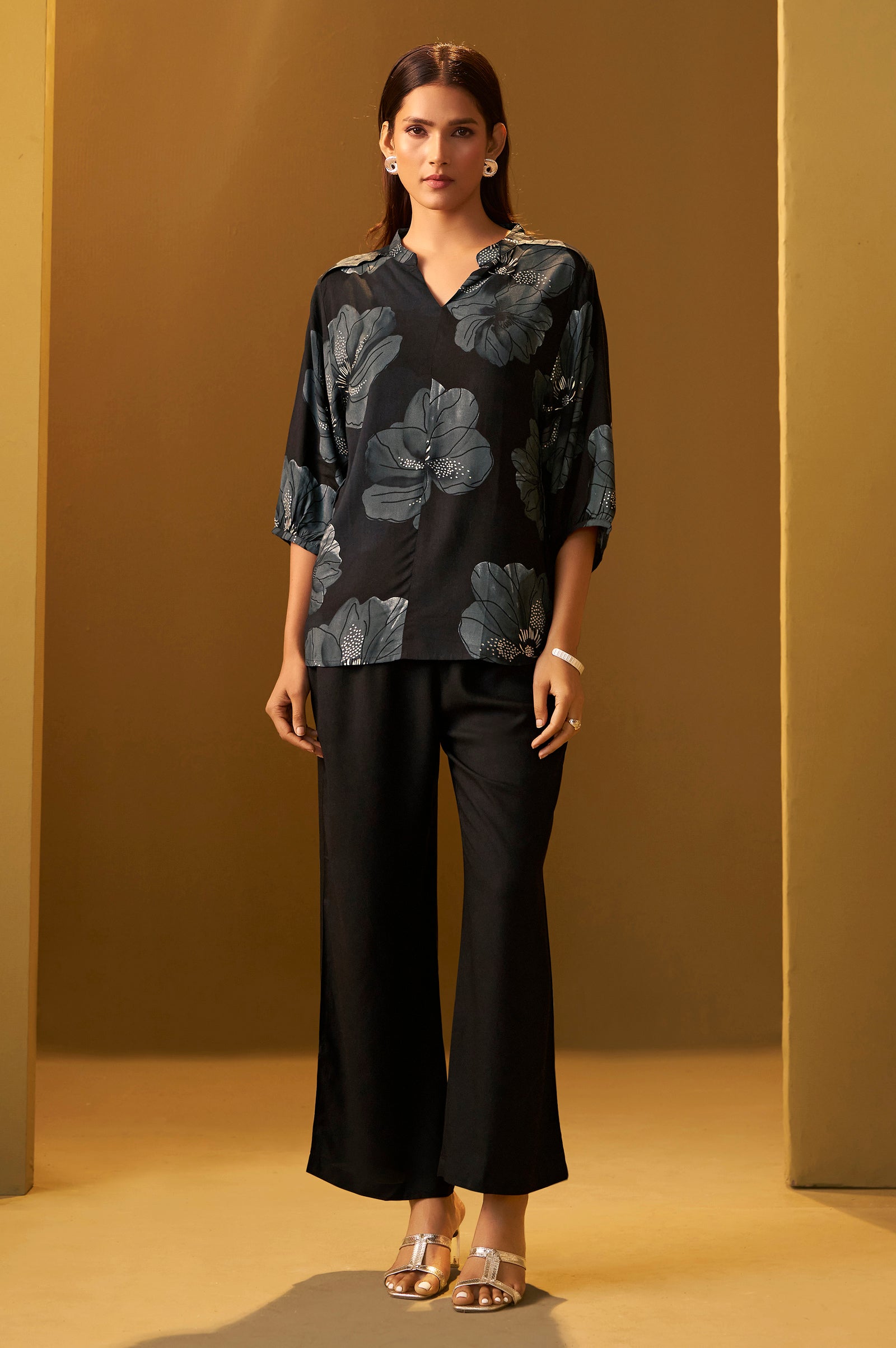 Viscose Rayon Printed Co-ord Set - Black