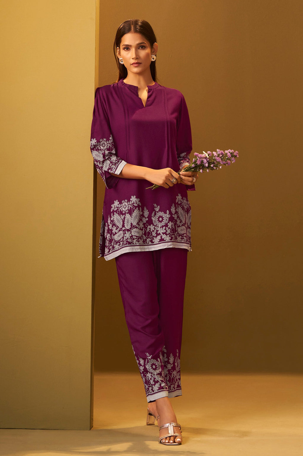 Rayon Floral Co-ord Set - Maroon