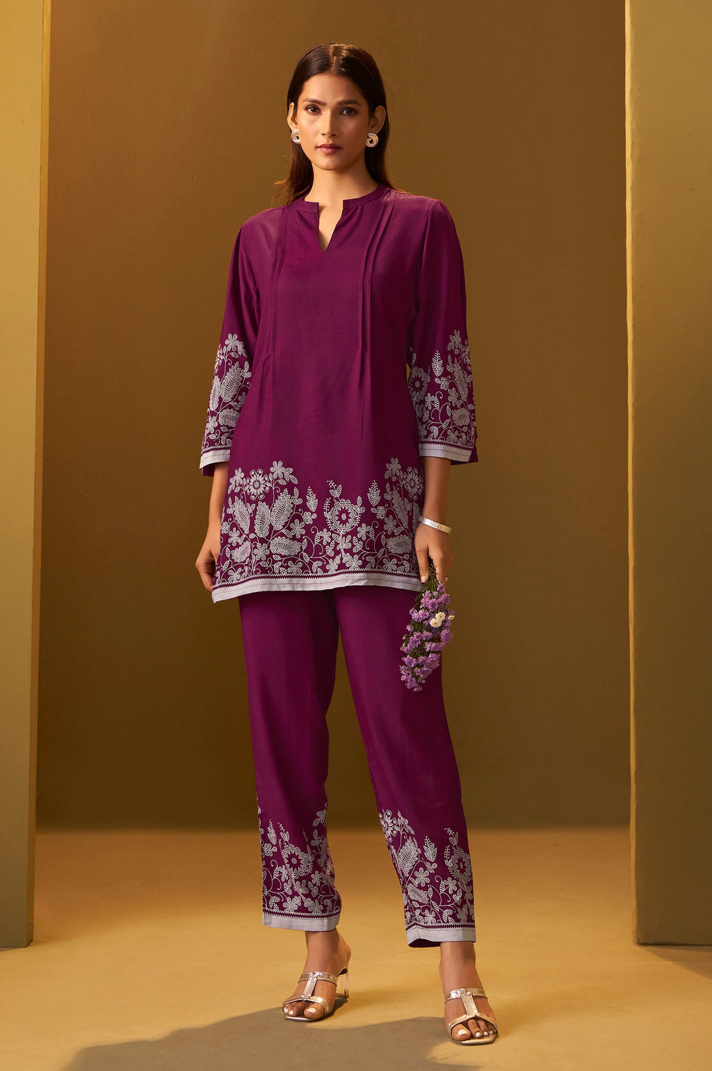 Rayon Floral Co-ord Set - Maroon
