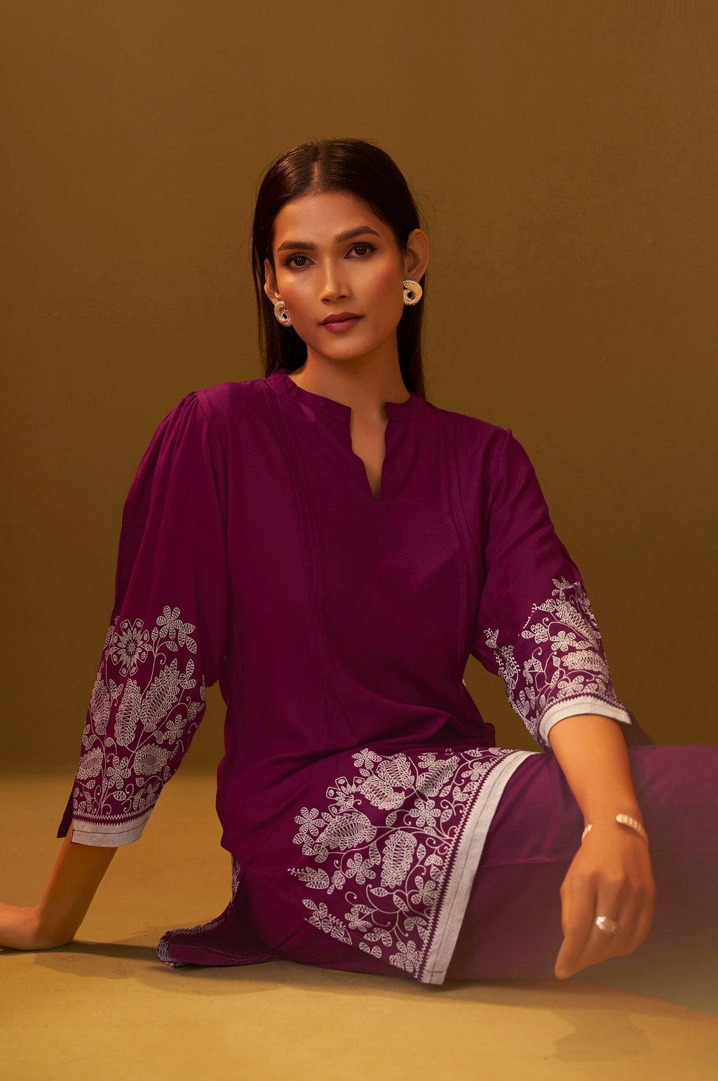 Rayon Floral Co-ord Set - Maroon