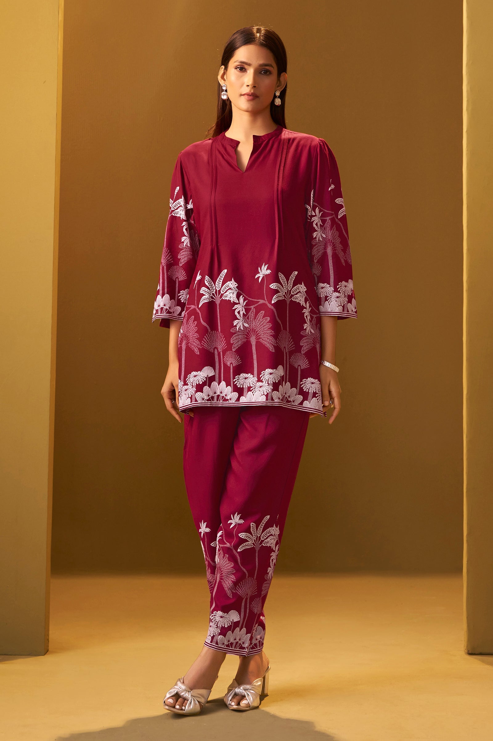 Rayon Floral Co-ord Set - Red