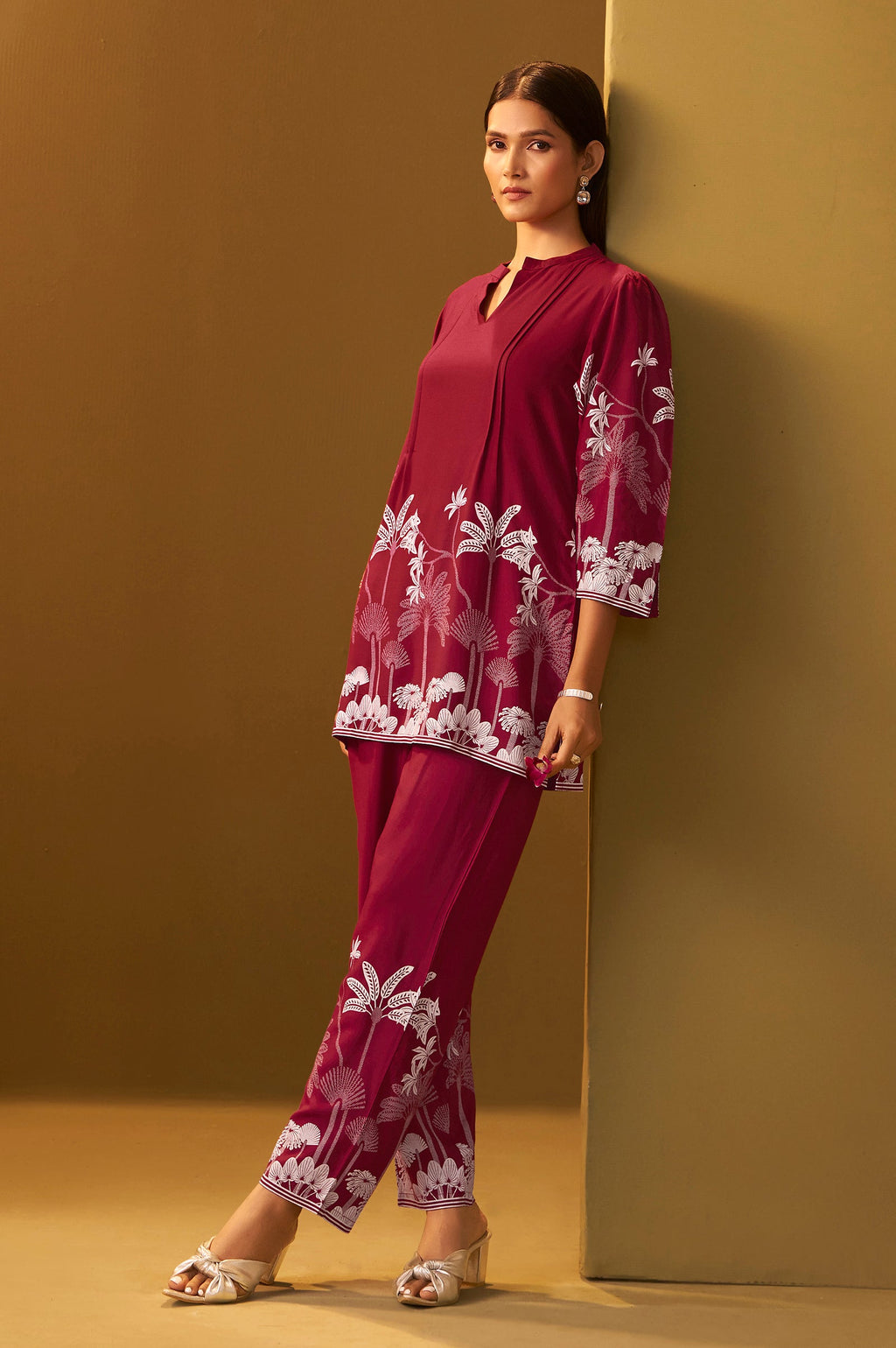 Rayon Floral Co-ord Set - Red