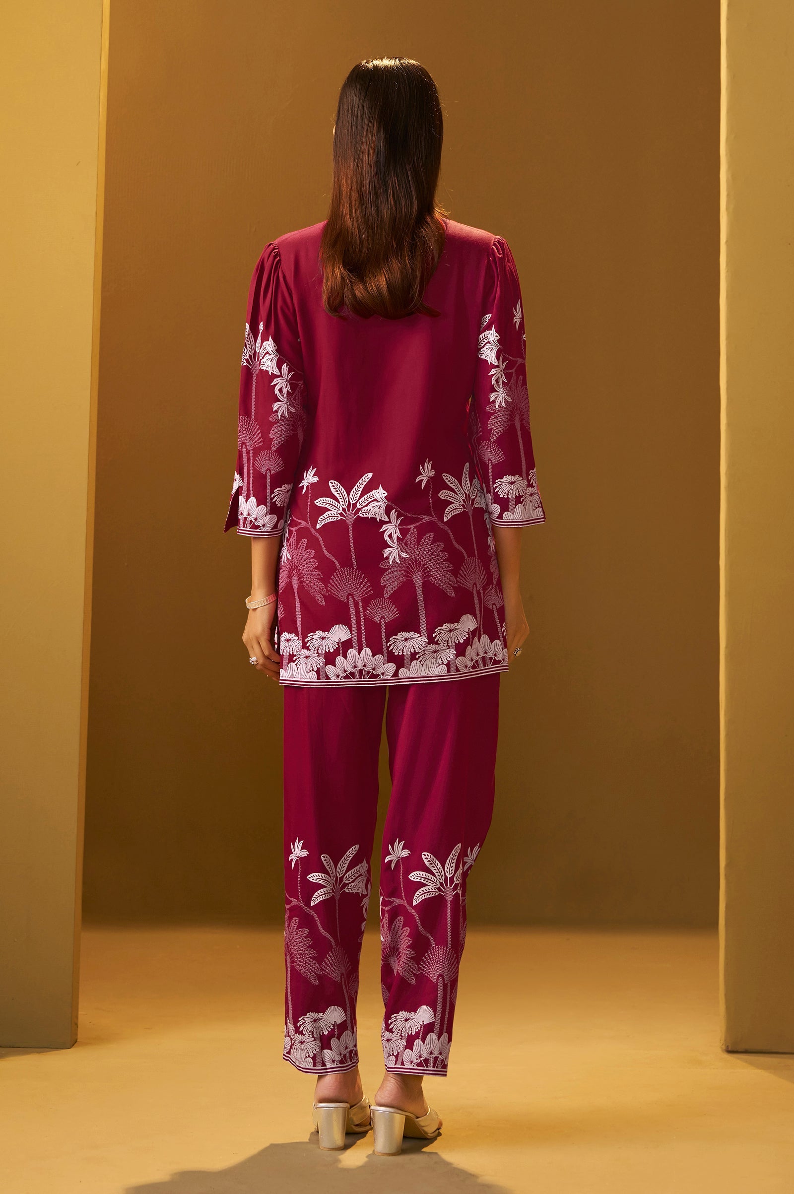 Rayon Floral Co-ord Set - Red