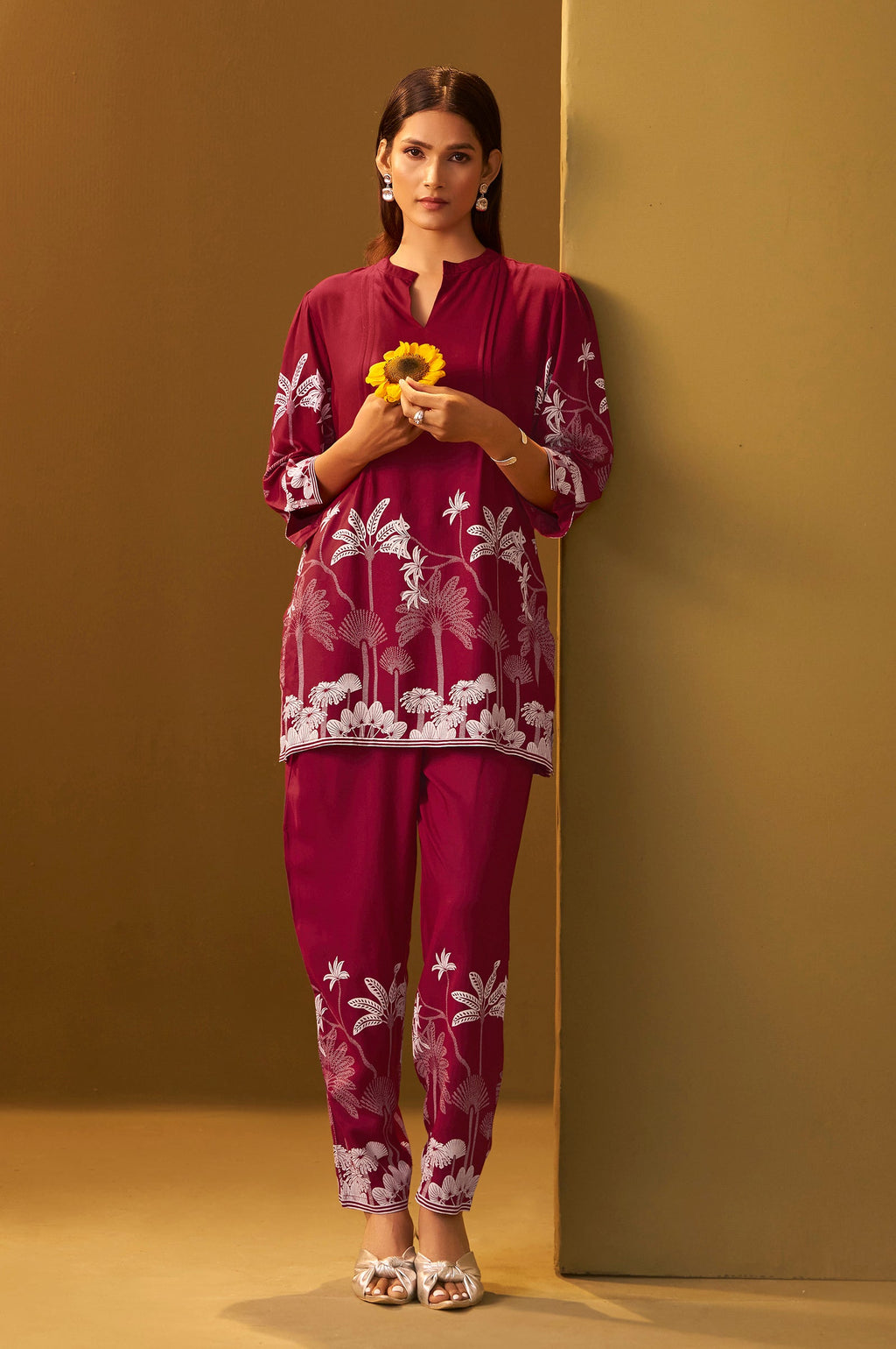 Rayon Floral Co-ord Set - Red
