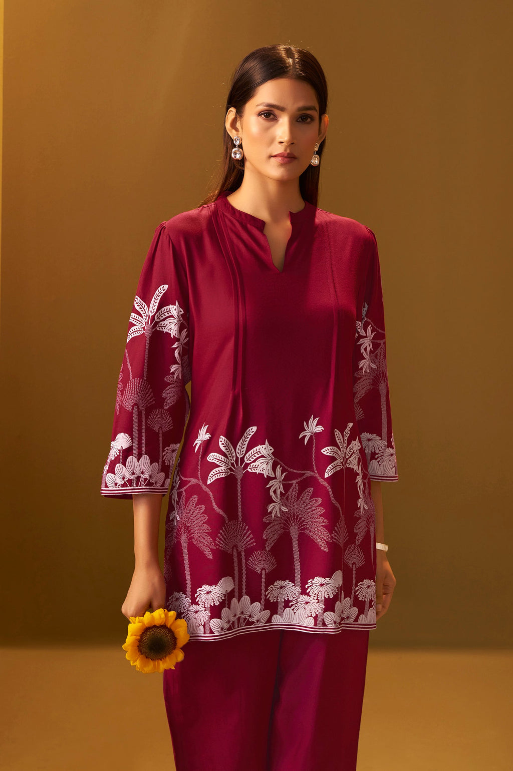 Rayon Floral Co-ord Set - Red