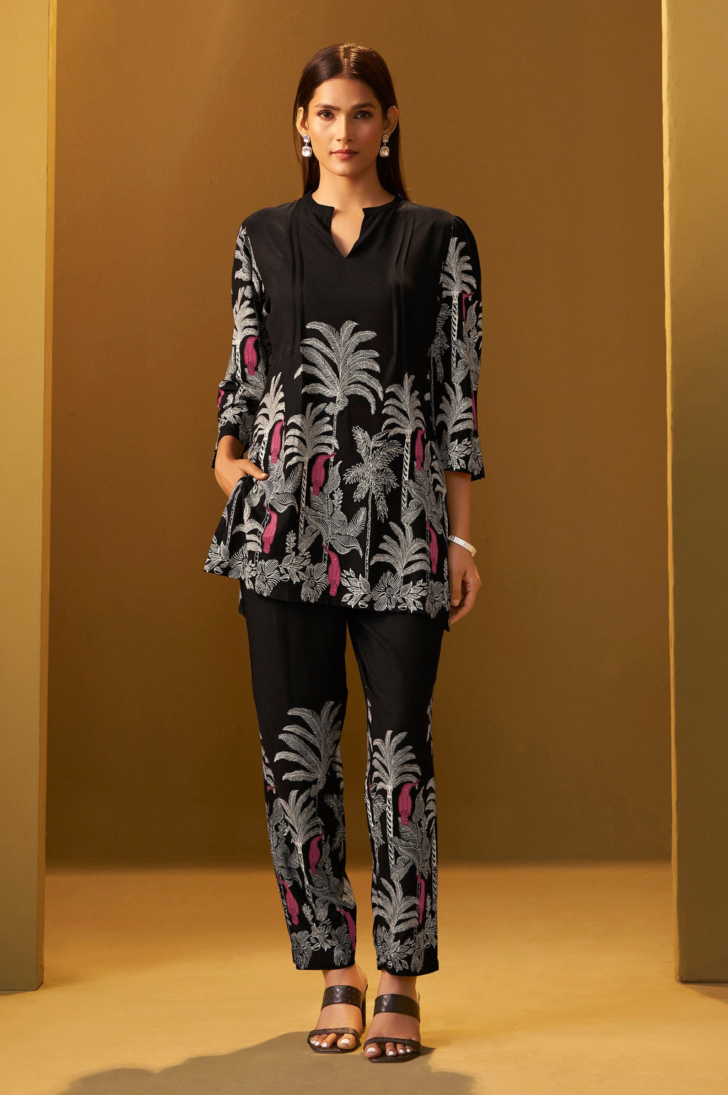 Rayon Floral Co-ord Set - Black