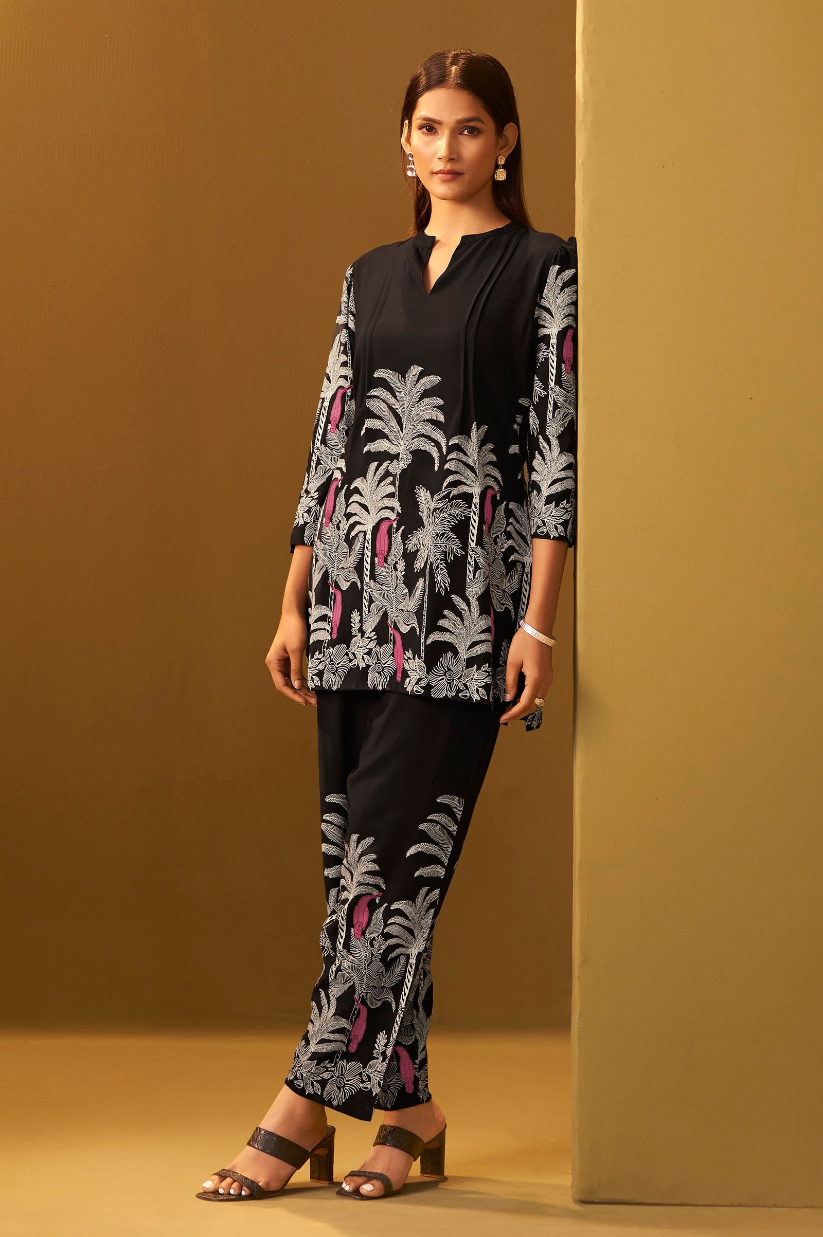 Rayon Floral Co-ord Set - Black