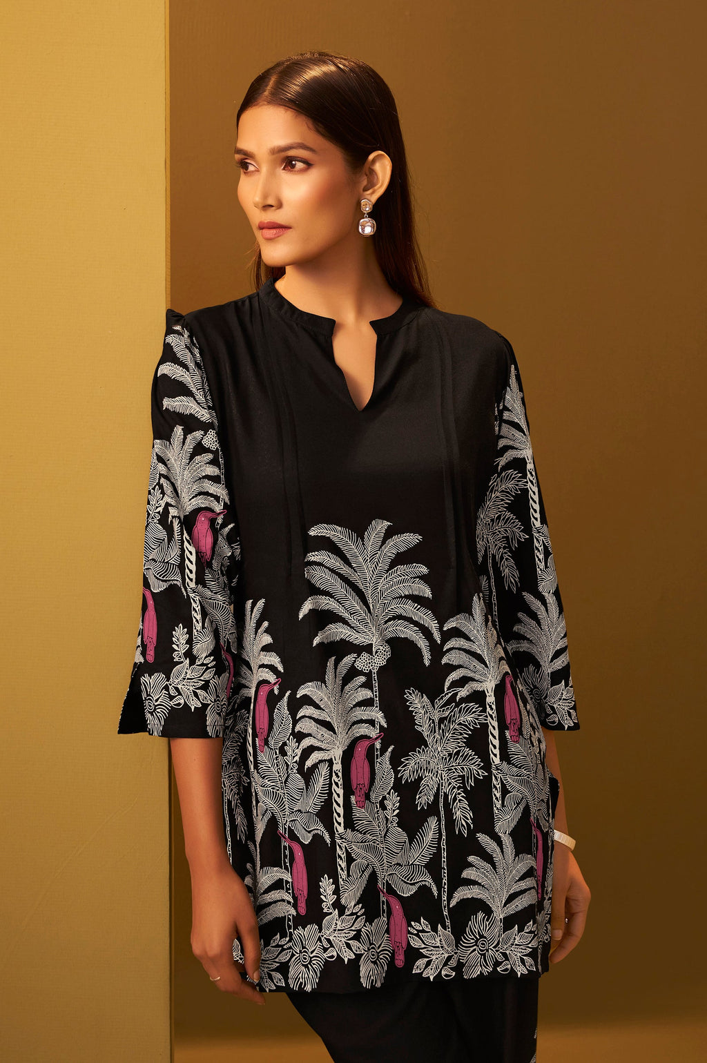 Rayon Floral Co-ord Set - Black