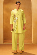 Yellow Embroidered Cotton Kurta Co-ord Set