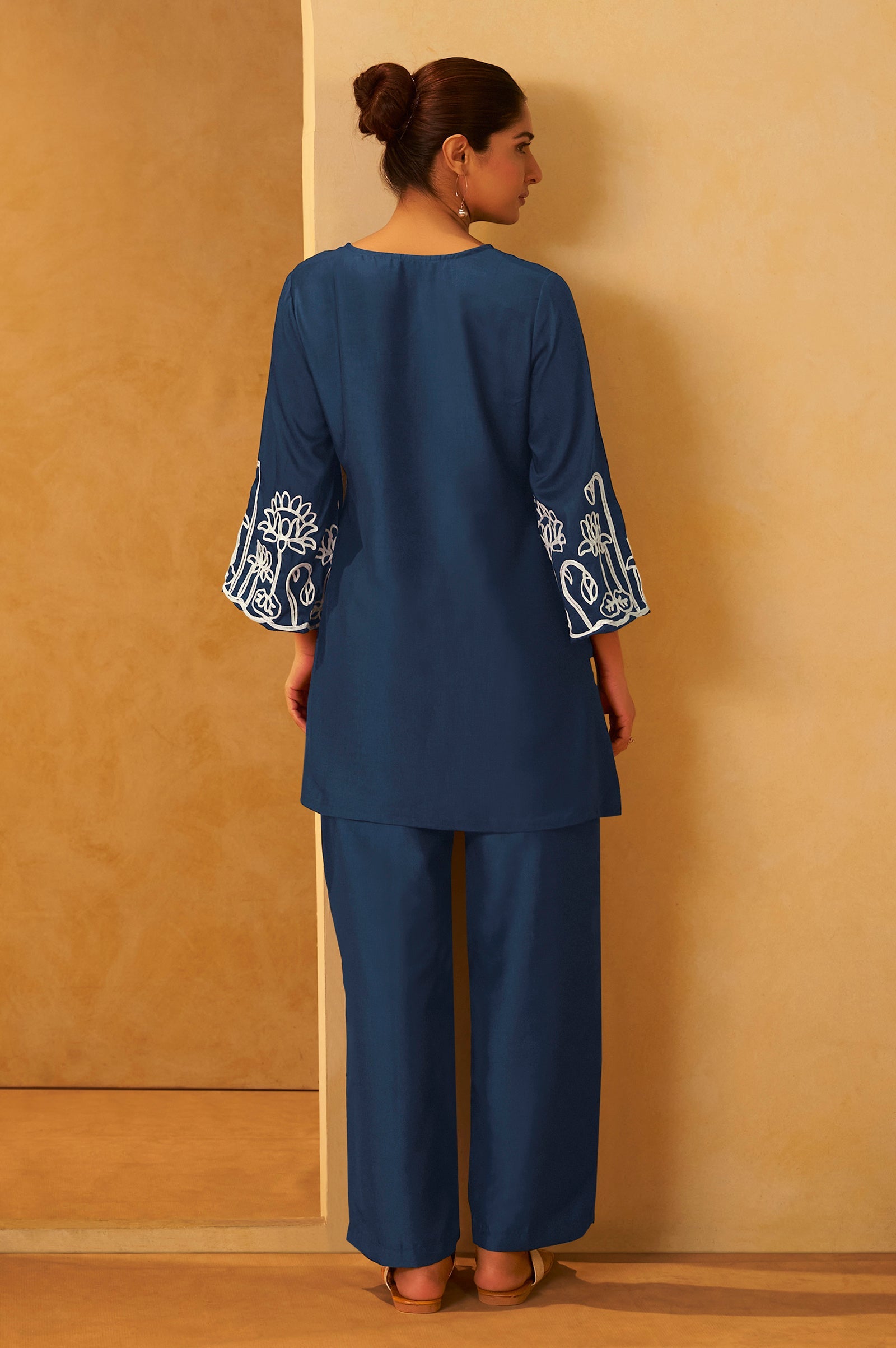 Embroidered Kurta Co-ord Set - Navy Blue