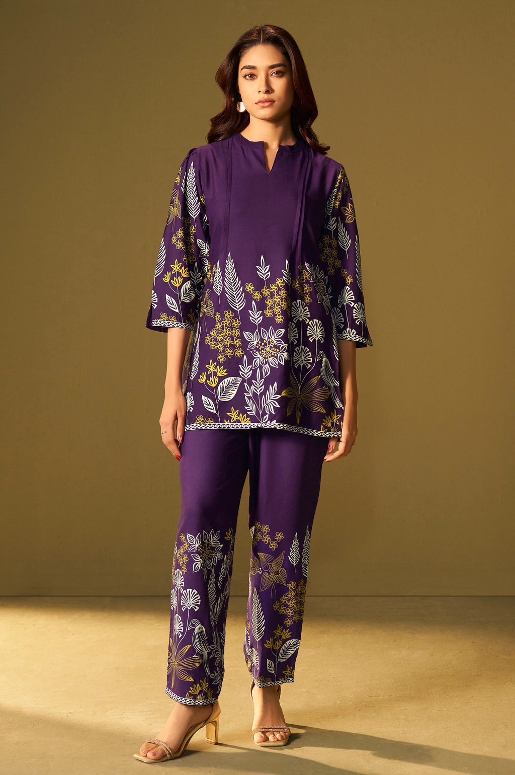 Rayon Floral Co-ord Set - Purple