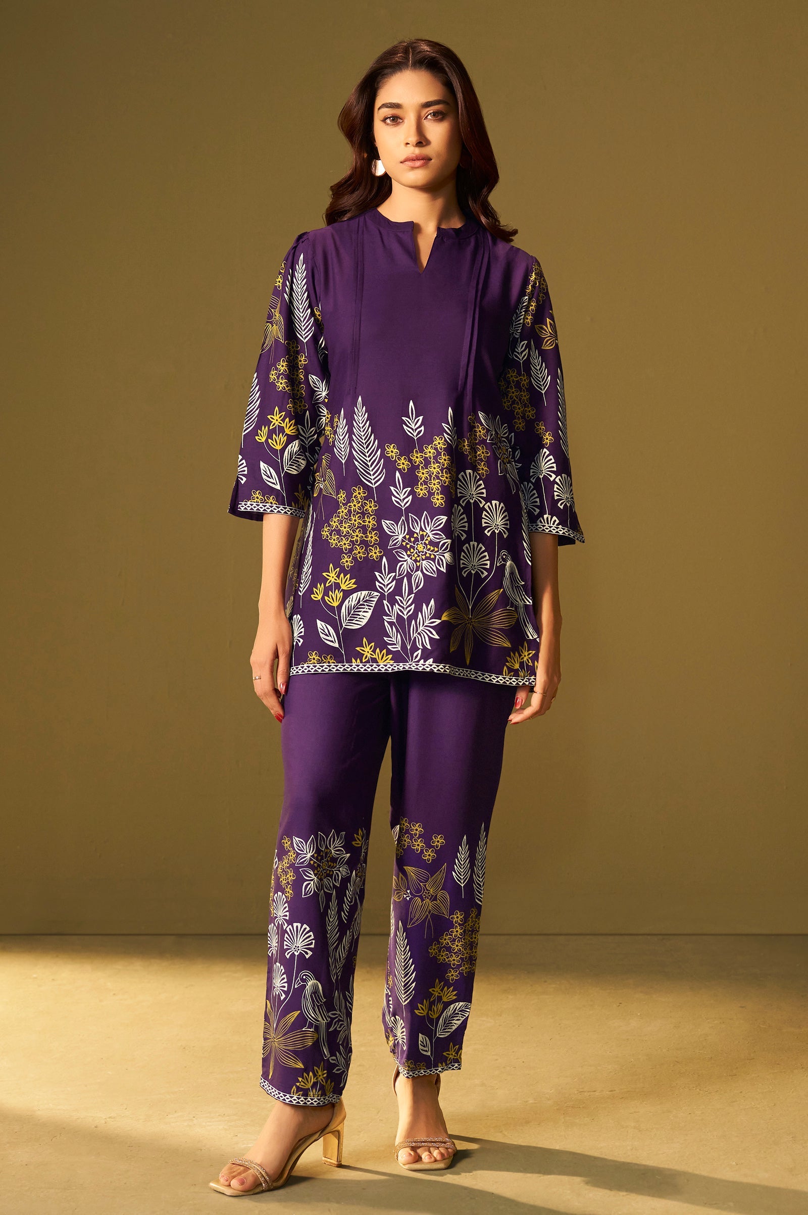 Rayon Floral Co-ord Set - Purple