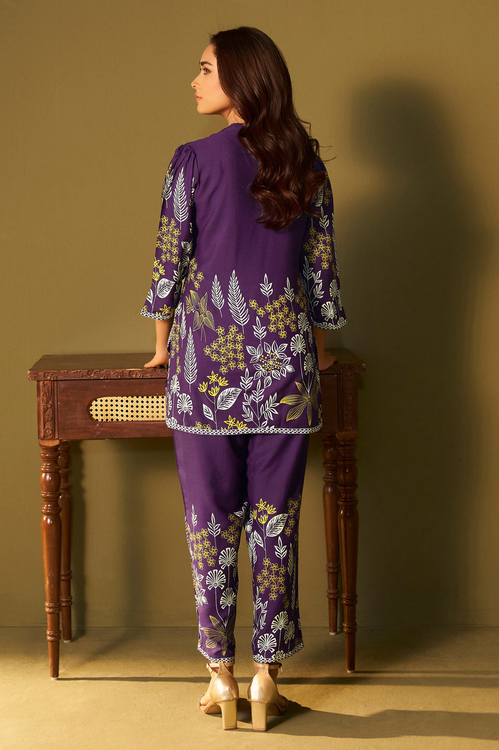 Rayon Floral Co-ord Set - Purple
