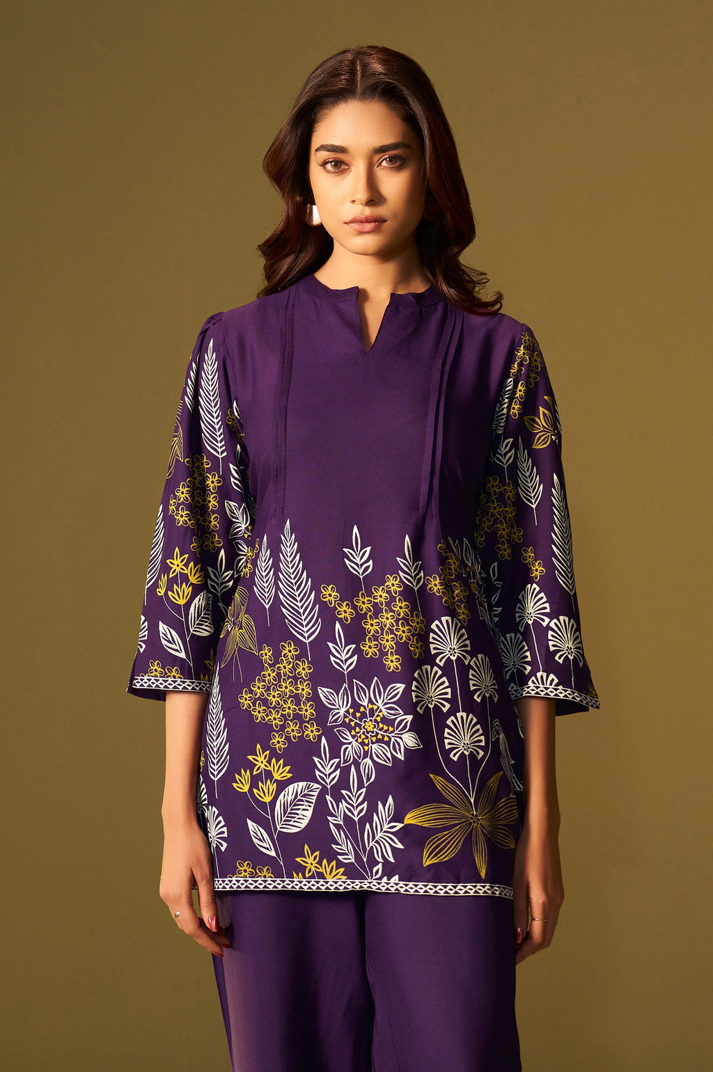Rayon Floral Co-ord Set - Purple