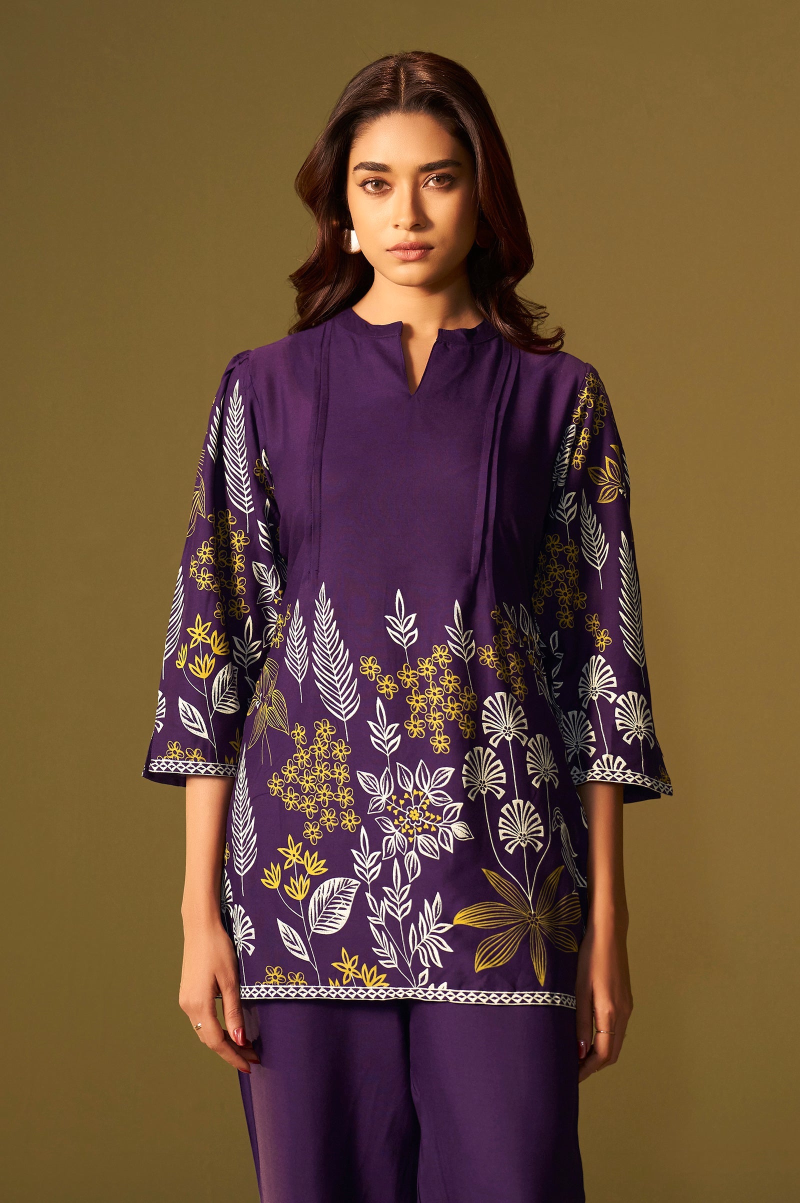 Rayon Floral Co-ord Set - Purple