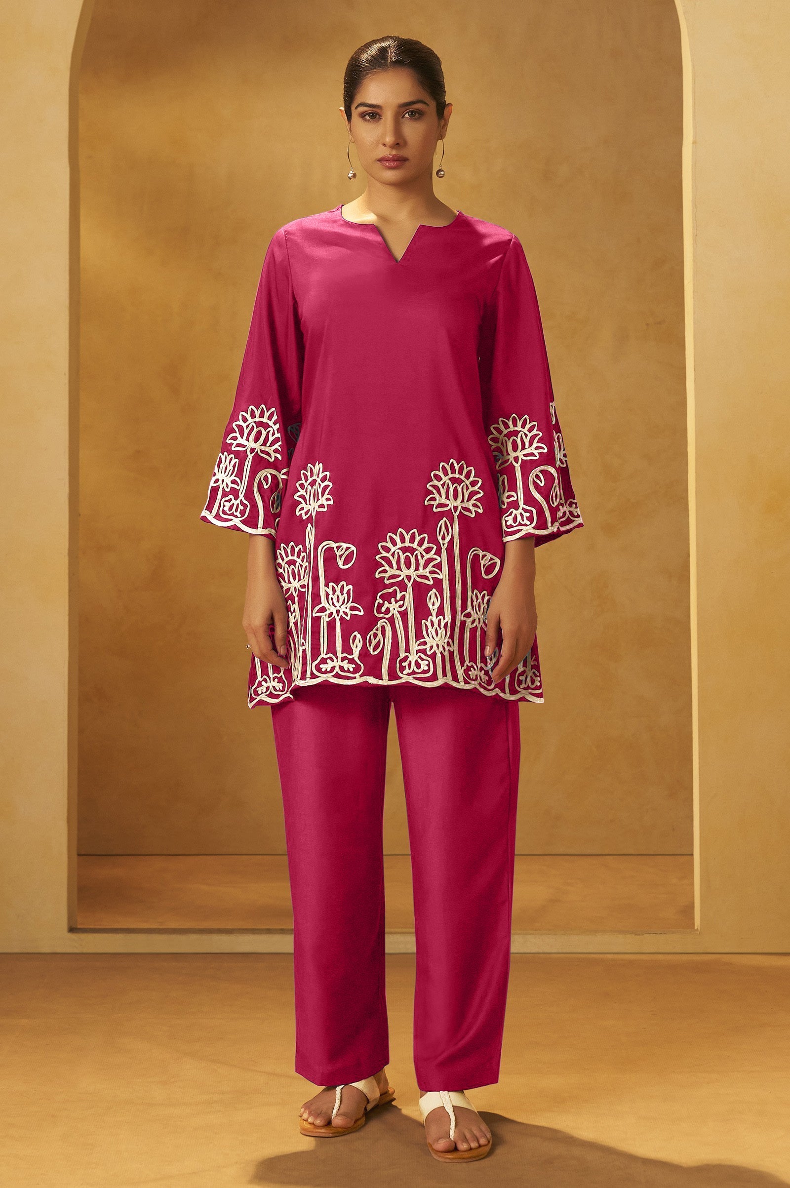 Embroidered Kurta Co-ord Set - Pink