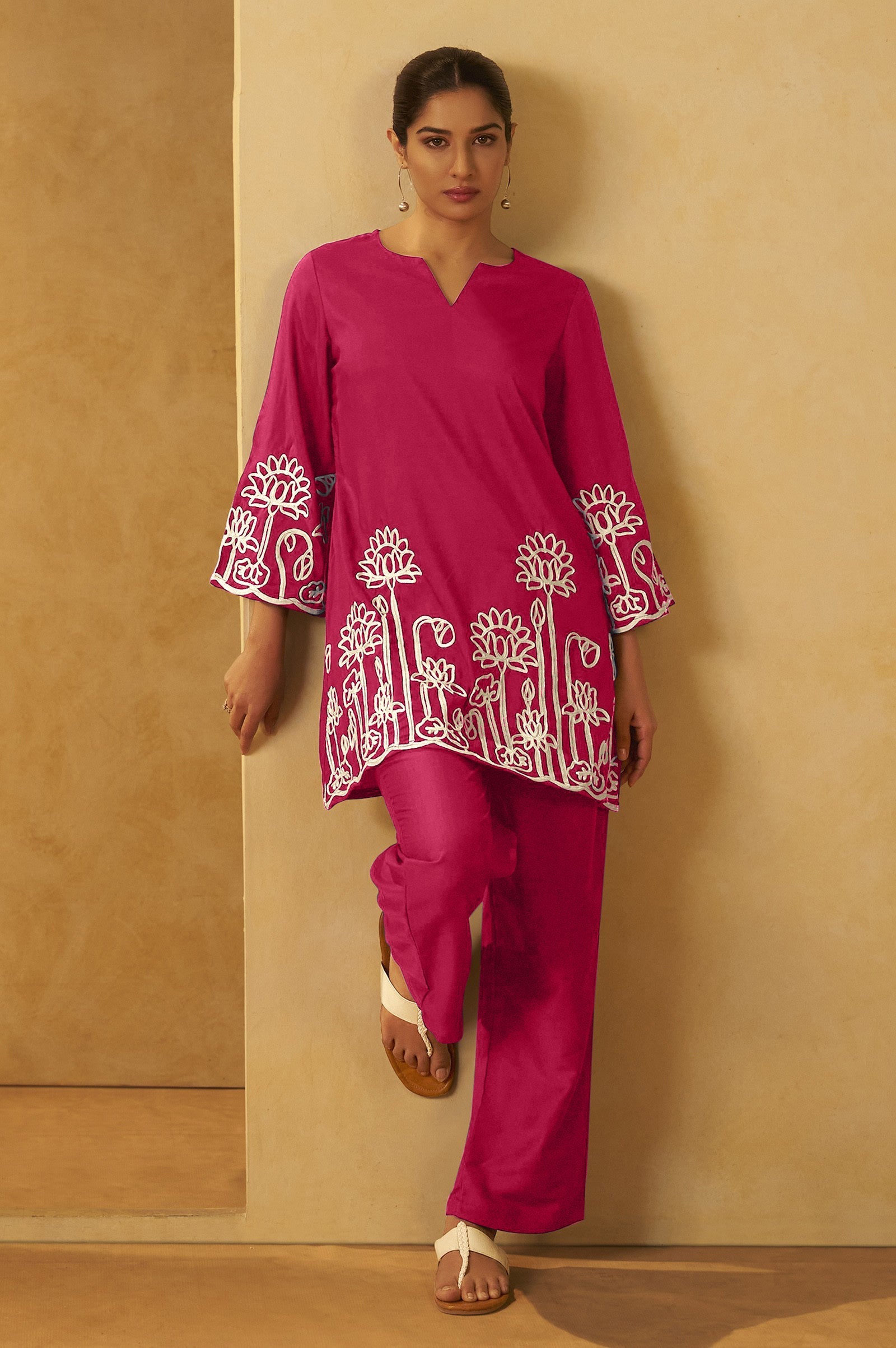 Embroidered Kurta Co-ord Set - Pink