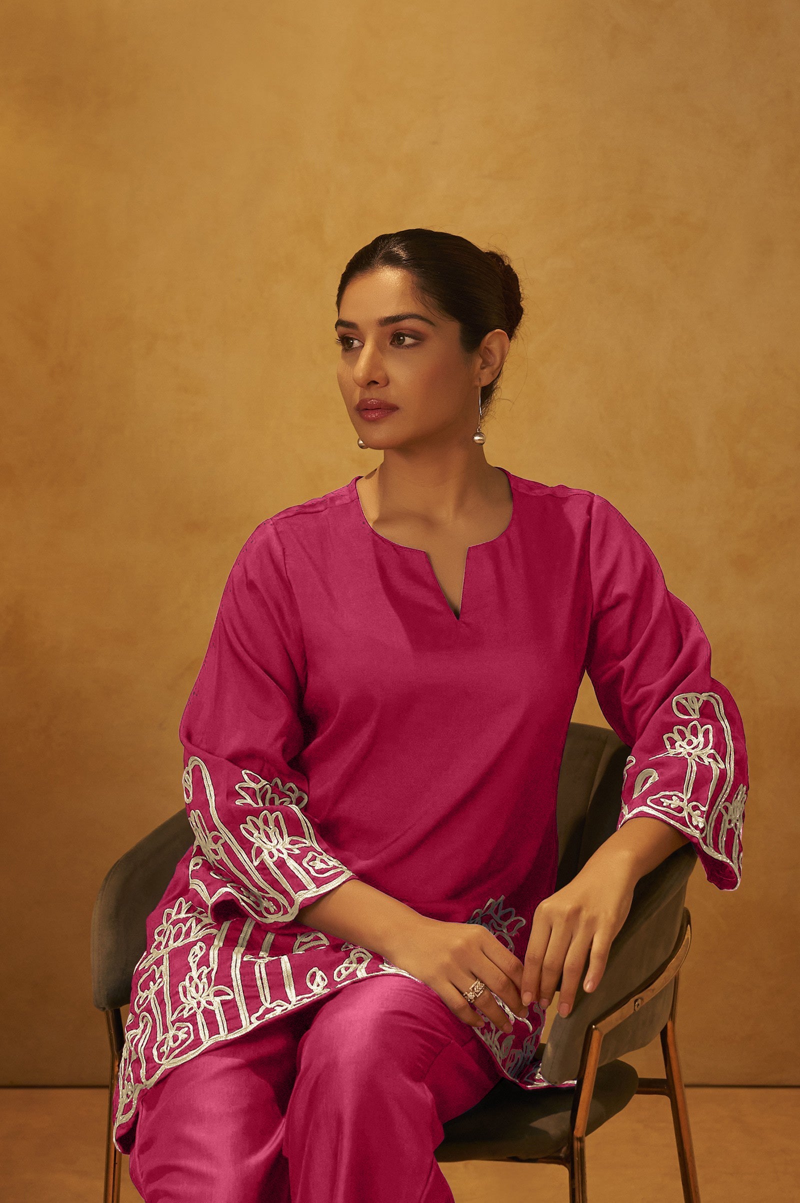 Embroidered Kurta Co-ord Set - Pink