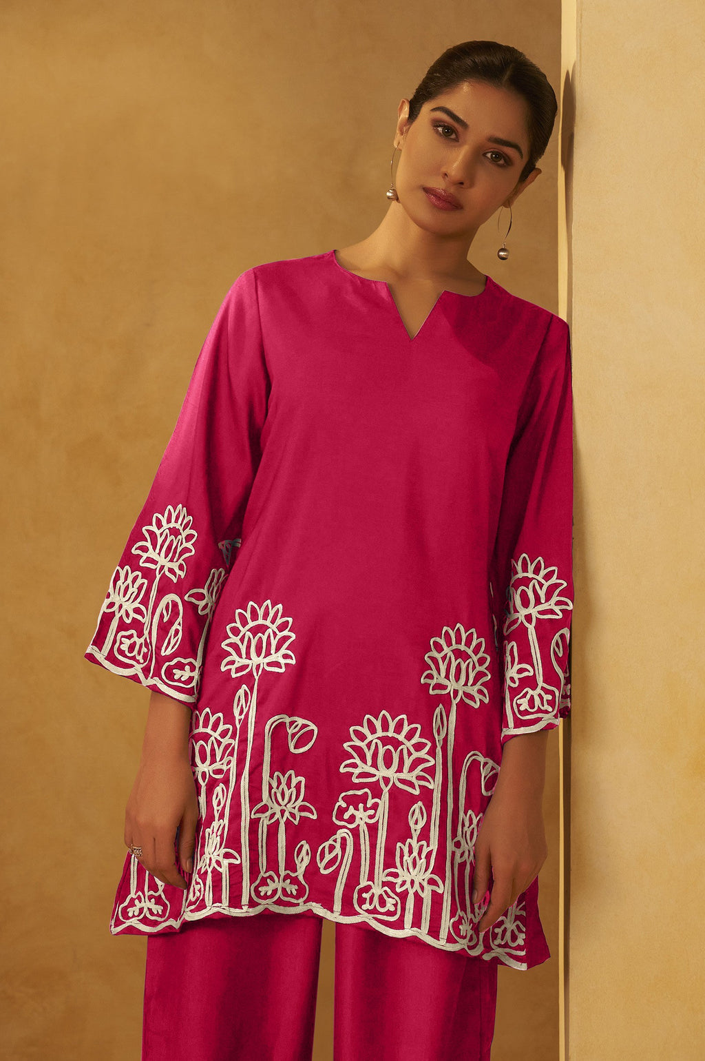 Embroidered Kurta Co-ord Set - Pink