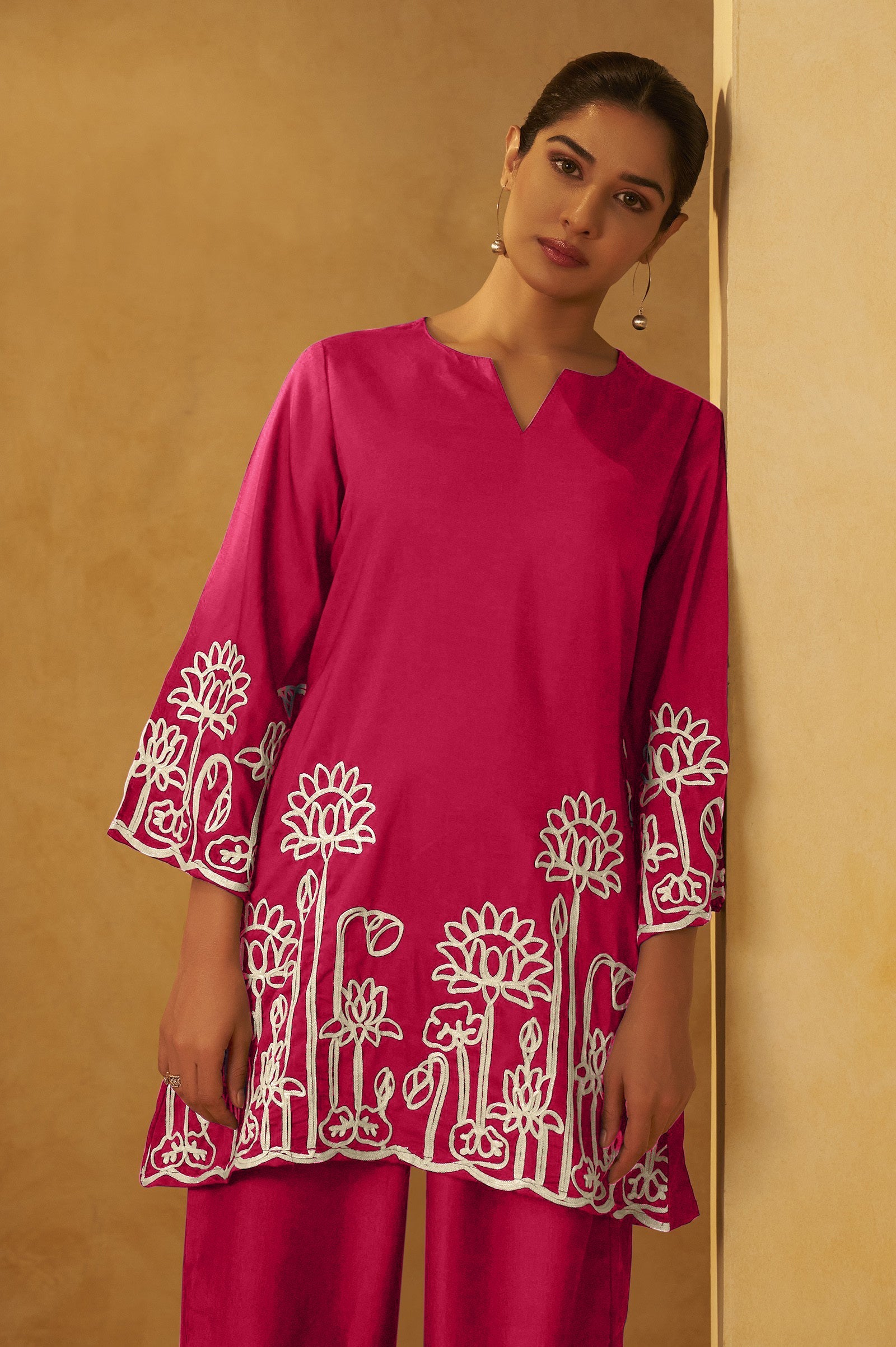 Embroidered Kurta Co-ord Set - Pink
