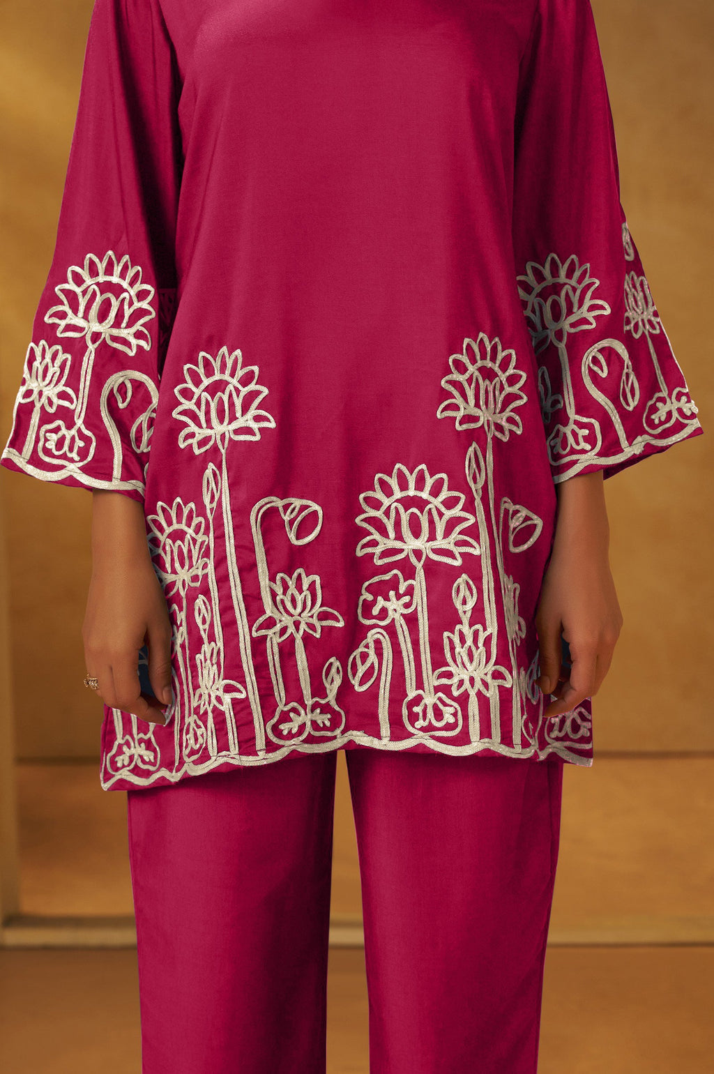 Embroidered Kurta Co-ord Set - Pink