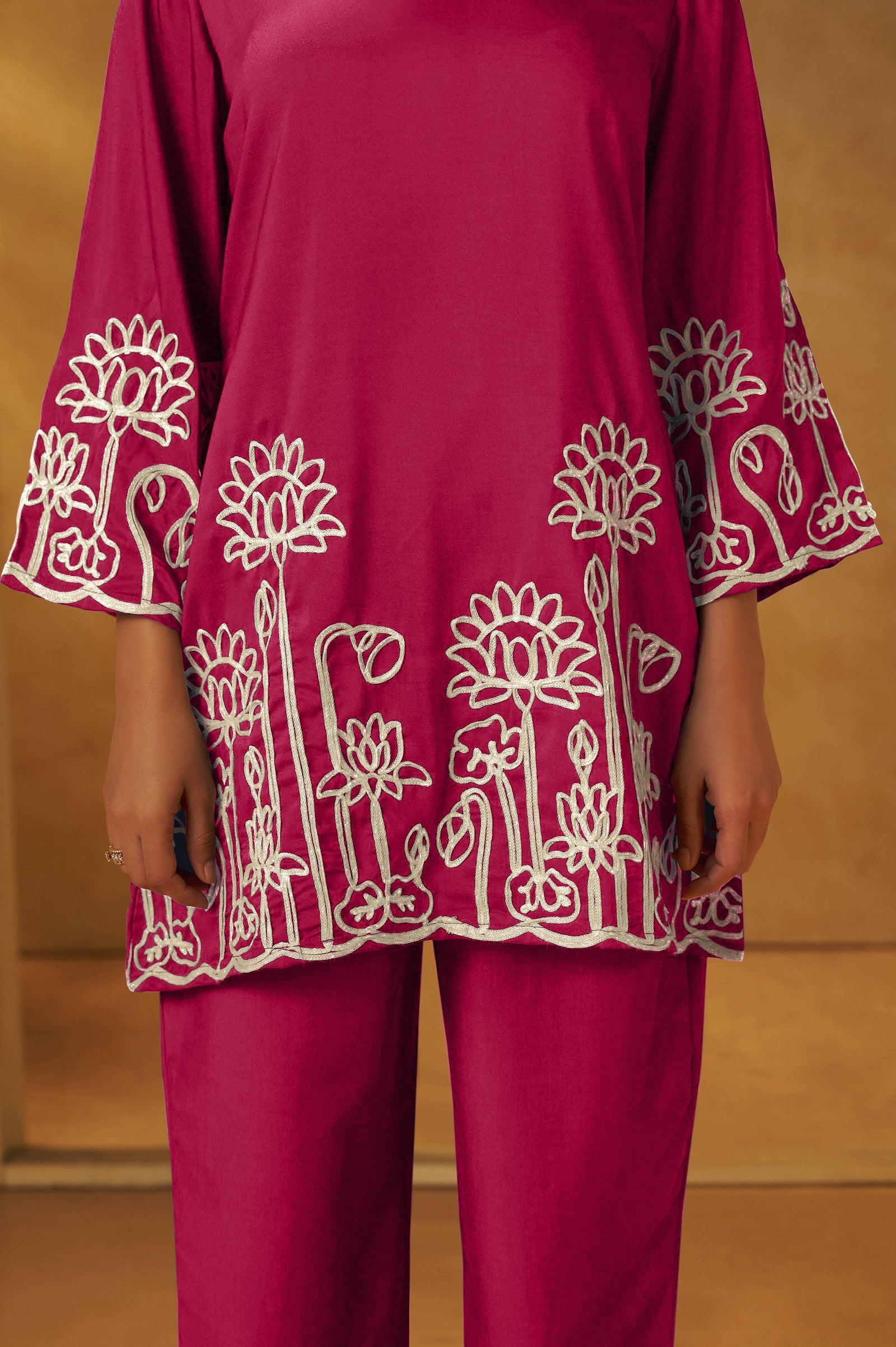 Embroidered Kurta Co-ord Set - Pink