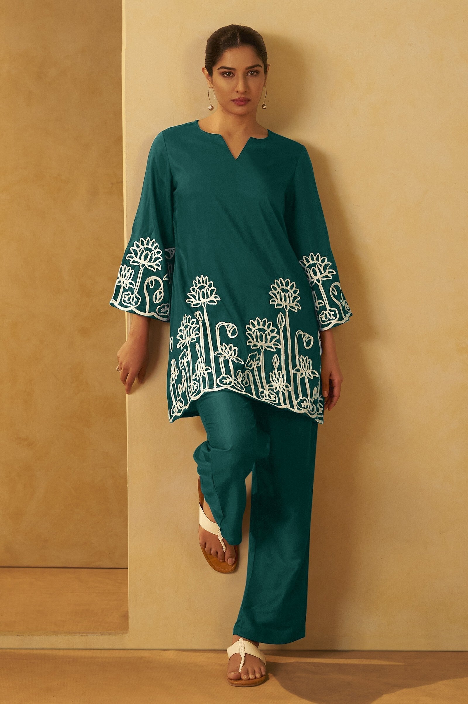 Embroidered Kurta Co-ord Set - Dark Green