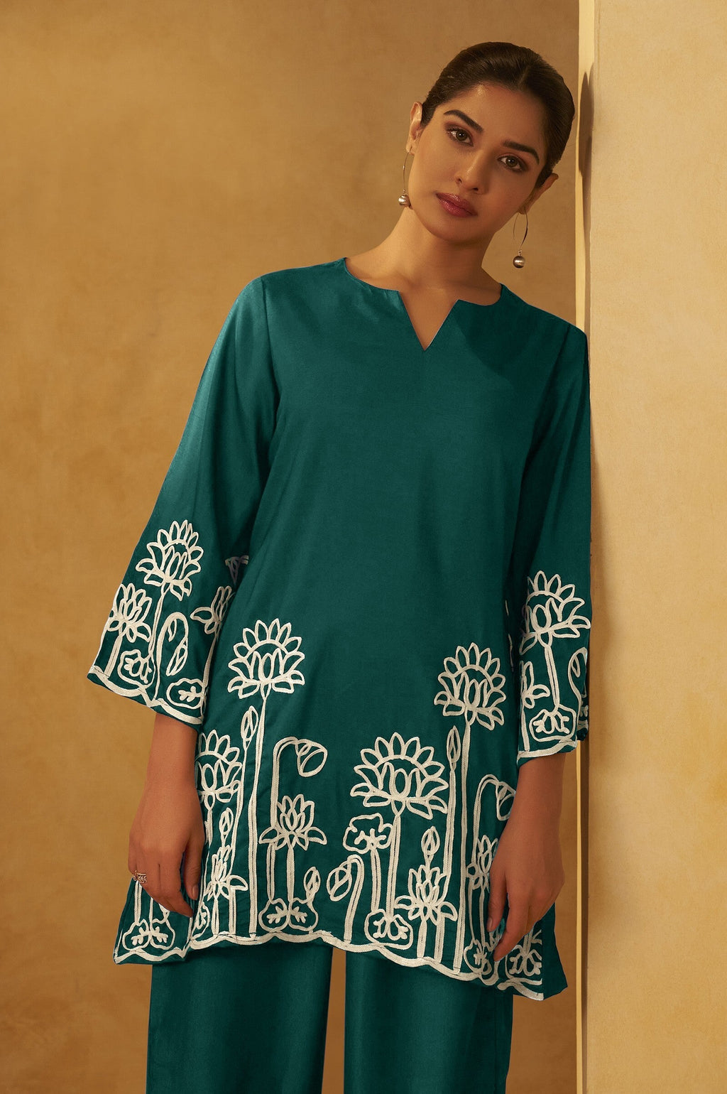 Embroidered Kurta Co-ord Set - Dark Green