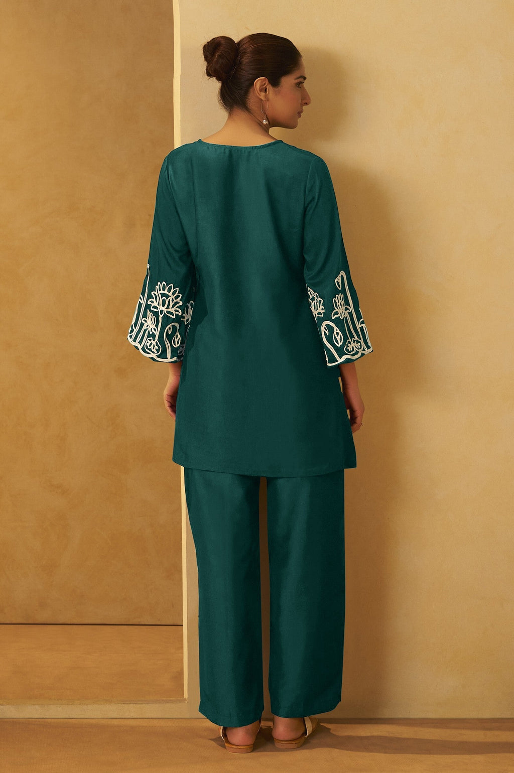 Embroidered Kurta Co-ord Set - Dark Green