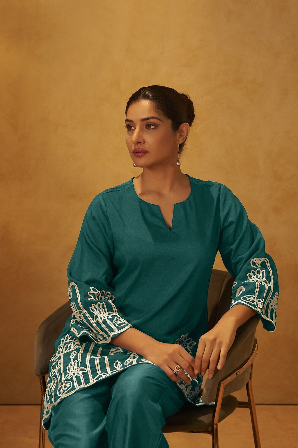 Embroidered Kurta Co-ord Set - Dark Green