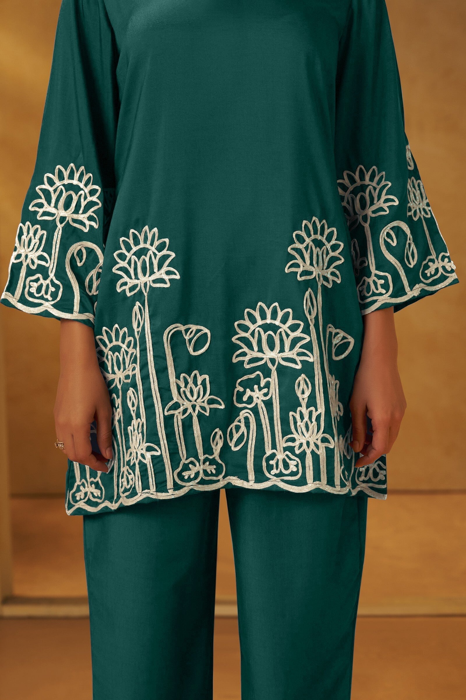 Embroidered Kurta Co-ord Set - Dark Green
