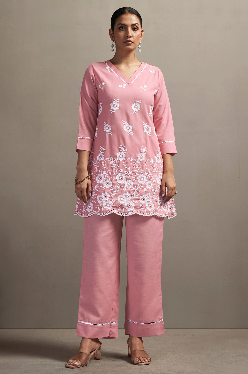 Schiffli Embroidered Co-ord Set - Pink